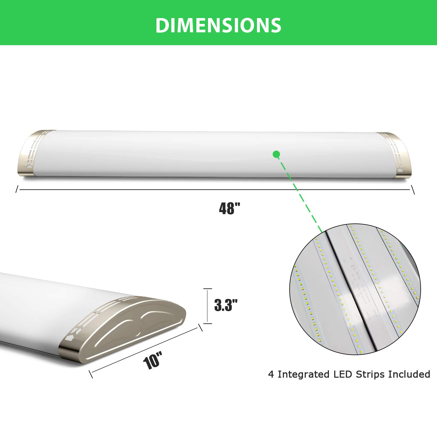 4ft LED Light Fixtures Dimmable 80W 8800lm Linear Flush Mount Ceiling Lights, 4000K Neutral White - Energy Efficient 250W Fluorescent Replacement - Perfect for Kitchen Lighting, Craft Room, Garage & Office (1 Pack)