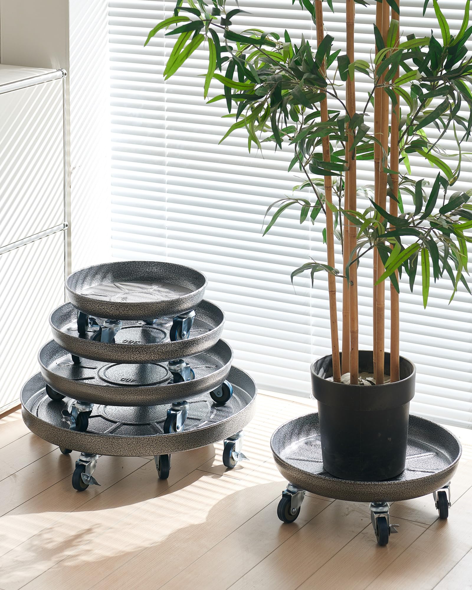 Choclaif 2-Pack Heavy Duty Plant Caddy with Wheels - 14 Inch Round Pot Trolley for Indoor & Outdoor Plants | Durable Silver Plant Stand with Universal Casters for Easy Moving | Perfect for Garden, Patio, Balcony & Home Decor