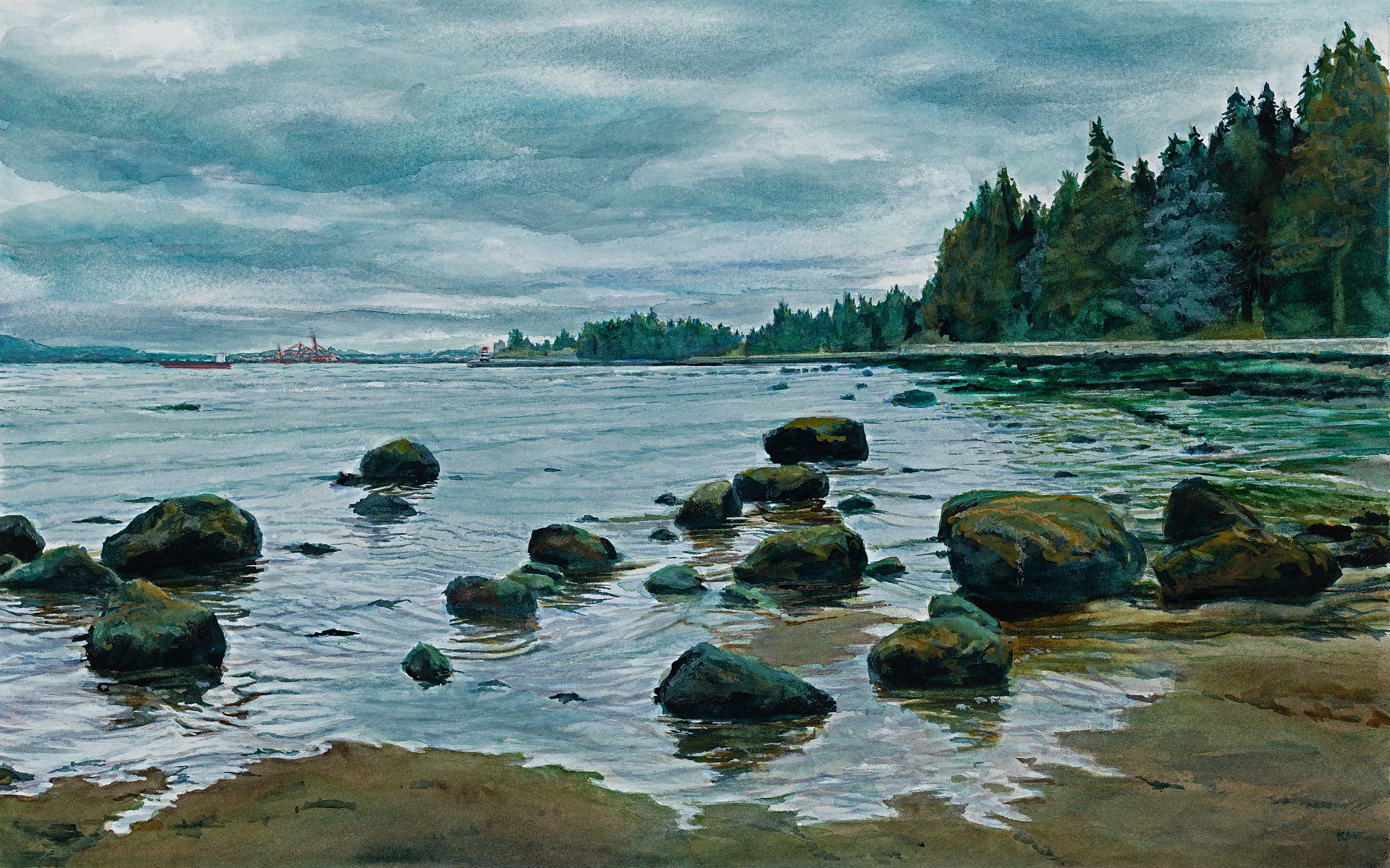 Kathleen Wert: Gray Day, Burrard Inlet - Premium Wall Art Print for Home & Office Decor - Perfect for Living Rooms, Bedrooms & Offices