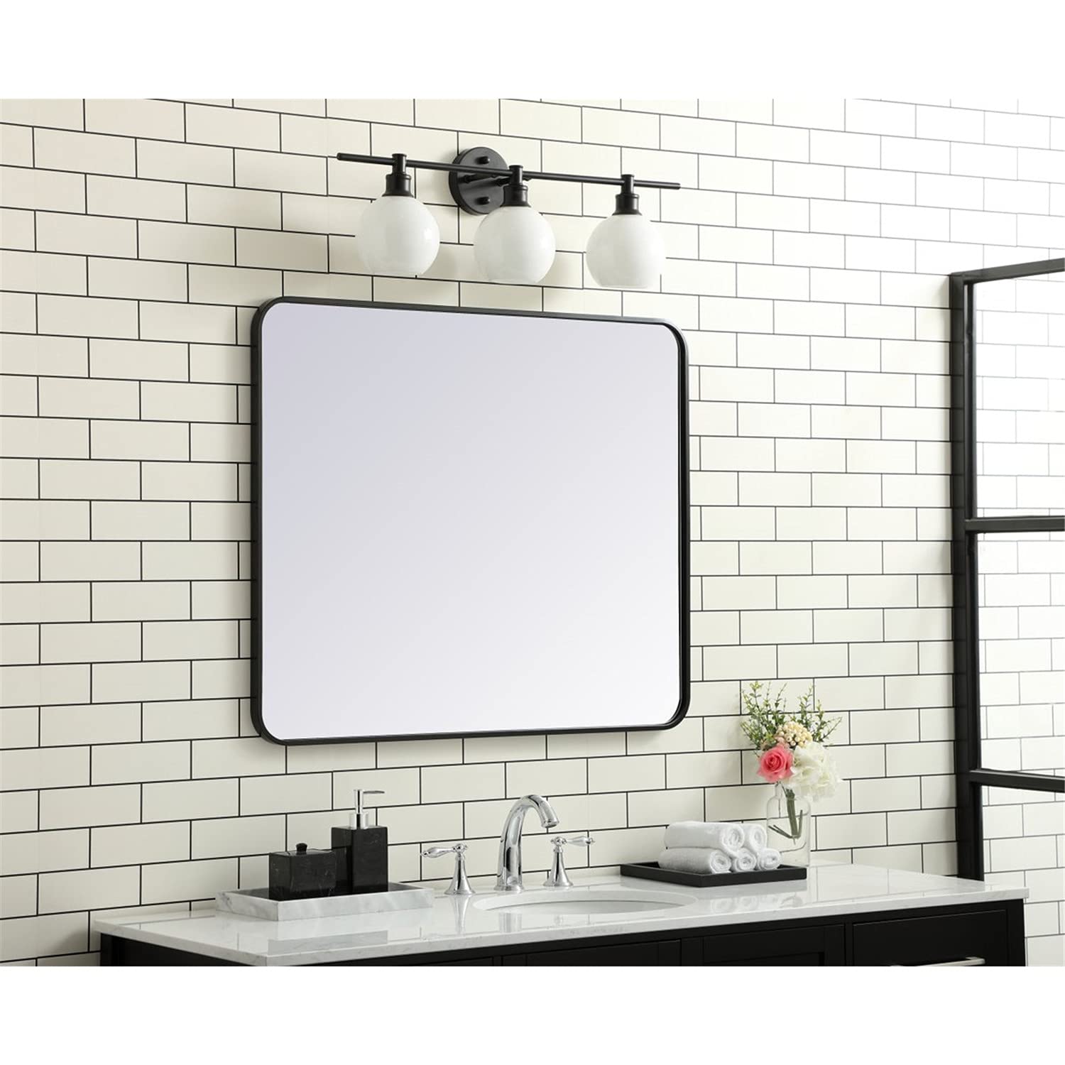Black Rectangular Metal Mirror 30x36 - Elegant Home Decor for Living Room & Bedroom