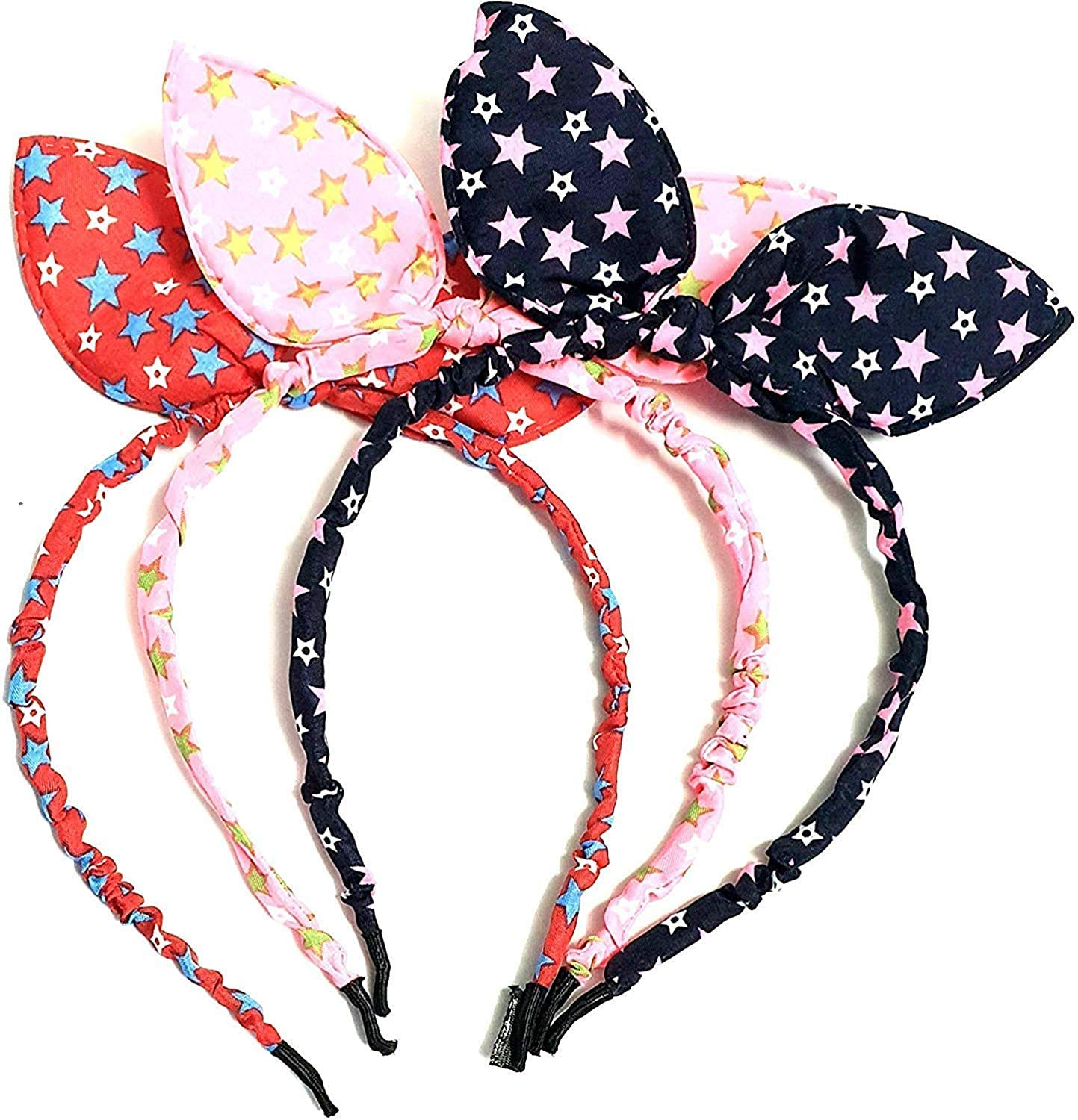 Panaakhi Baby Girls Rabbit Ears Headband - 3 Pack Multicolor Hair Bows for Newborn Toddler Infants - Perfect for Photoshoots, Birthday Parties & Dress-Up Play