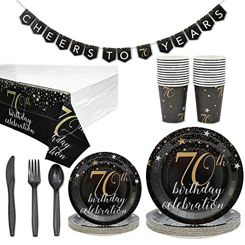 70th Birthday Party Supplies - Disposable Paper Plates and Napkins for 24 Guests - Elegant Decorations for Anniversary Celebration