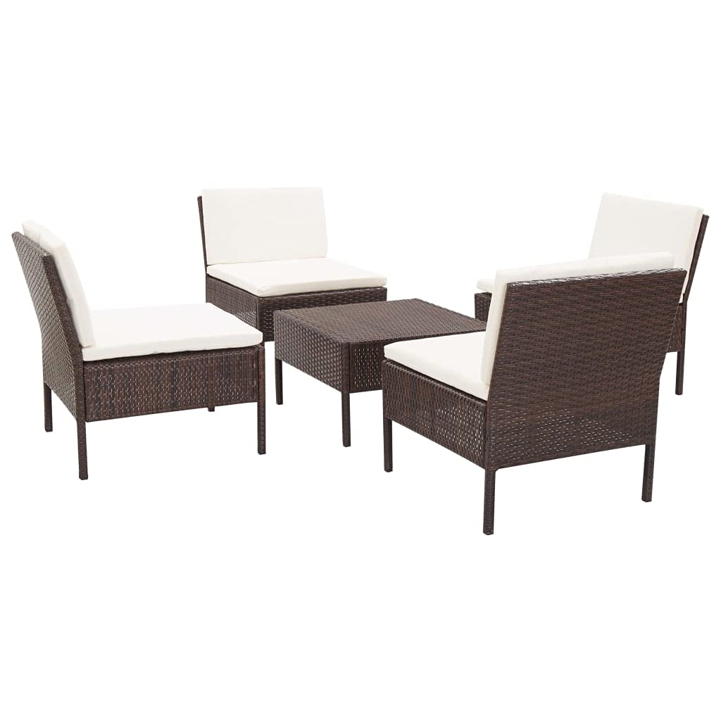 5-Piece Brown Poly Rattan Garden Sofa Set with Cushions & Coffee Table - Lightweight Outdoor Patio Furniture for Lounge, Backyard, Poolside & Garden Relaxation