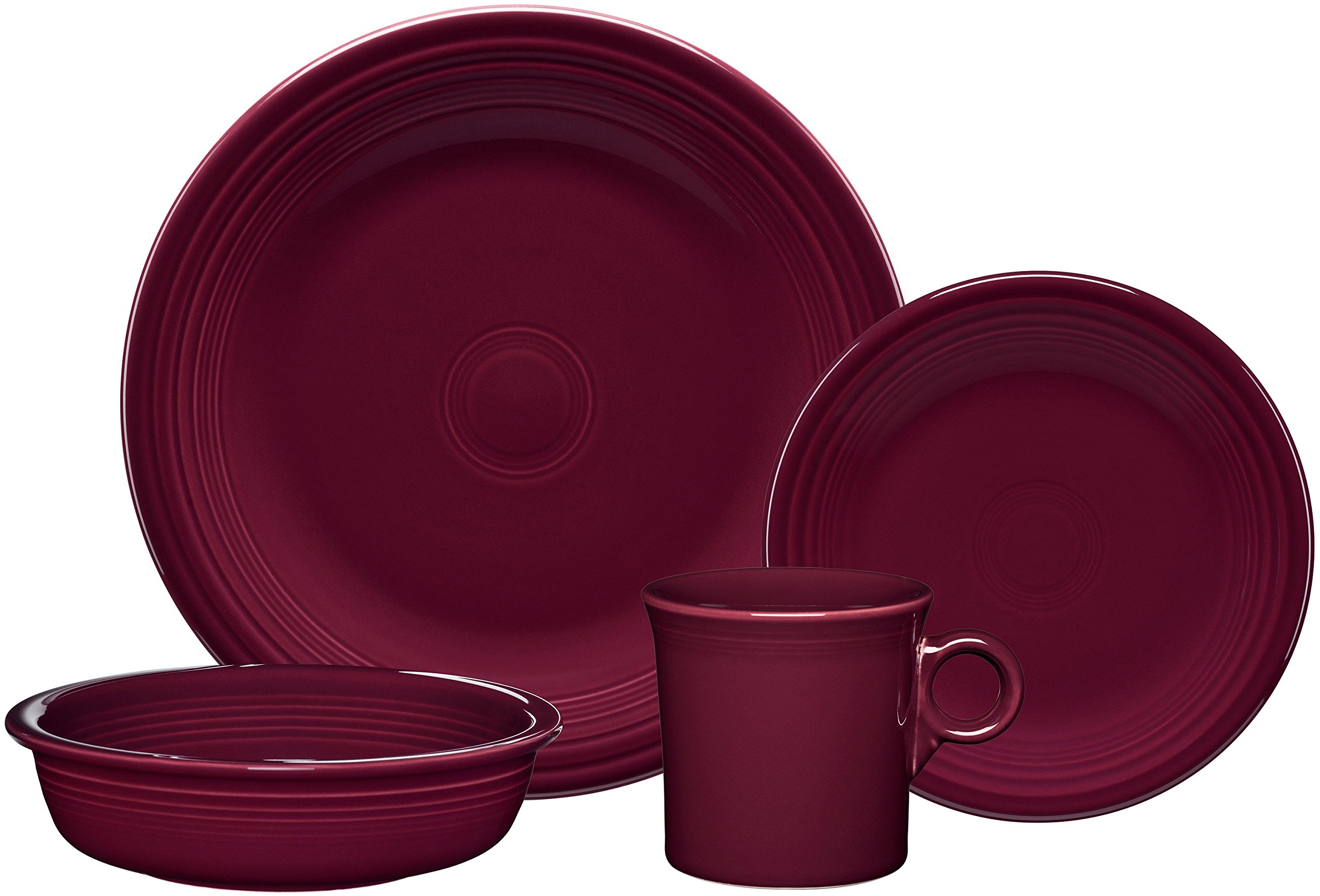 Fiesta 4-Piece Dinner Plate Set in Claret Red - Elegant Tableware for Casual Dining, Dinner Parties & Holiday Entertaining