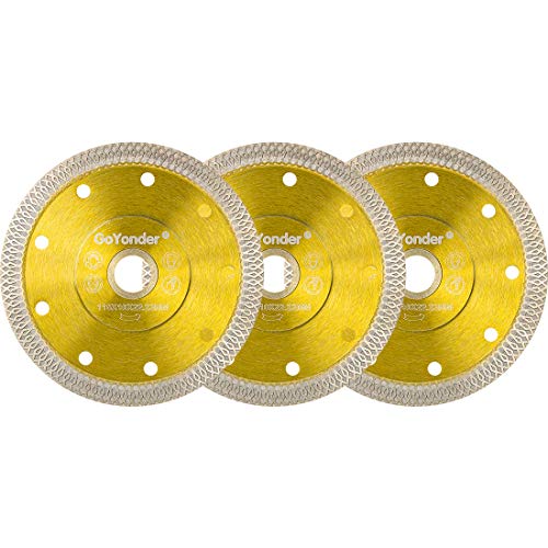GoYonder 3 Pack 4.5 Inch 115mm Ultra Thin Diamond Ceramic Saw Blades - Premium Porcelain Tile Cutting Discs for Wet/Dry Cutting - Perfect for Bathroom Renovation, Kitchen Backsplash & Floor Tile Installation