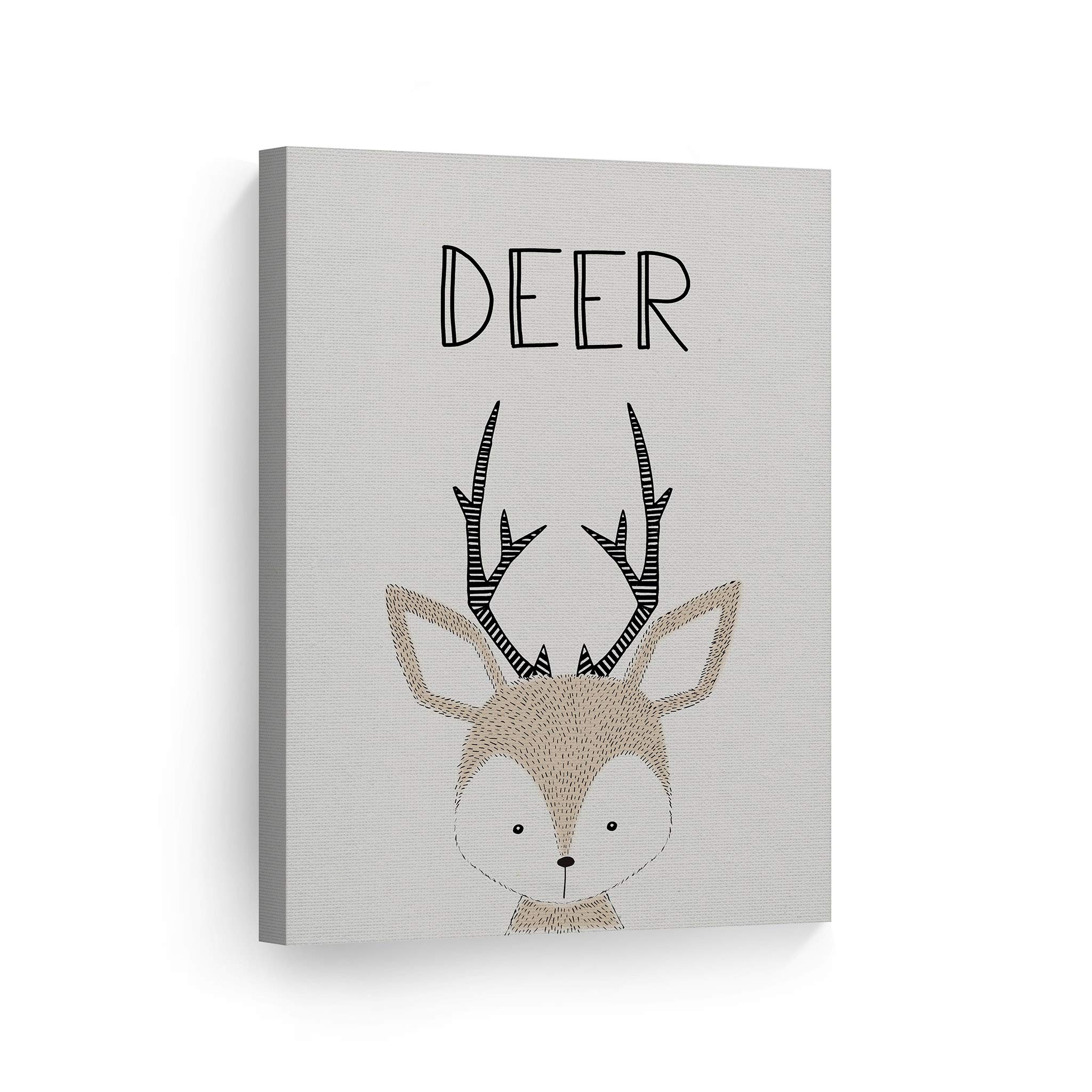 Pretty Deer Painting Canvas Print - Cream Background Kids Room Wall Art, Nursery & Baby Room Decor - Ready to Hang 17x11 (Made in USA) | Perfect for Children's Bedrooms, Playrooms & Gift Ideas