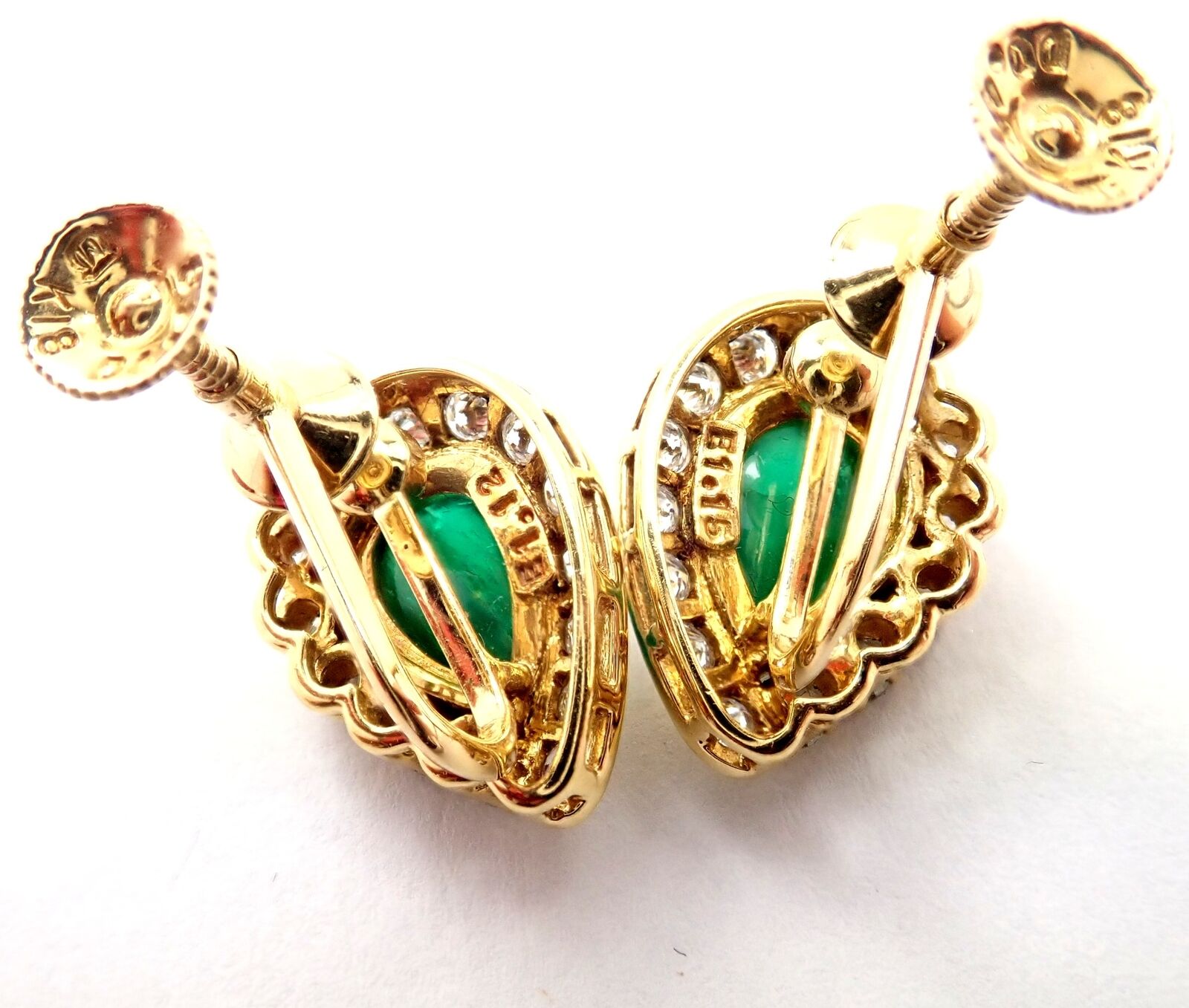 Authentic Mikimoto 18K Yellow Gold Diamond Teardrop Emerald Screw Back Earrings - Luxury Jewelry for Weddings, Parties & Special Occasions