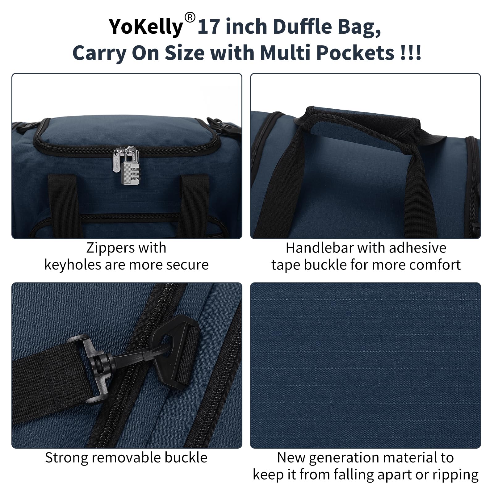 17 Inch Small Duffel Bag - Lightweight Carry On Weekender Bag for Travel, Gym & Sports (17x10x9 Inches, Navy Blue) | Perfect for Weekend Trips, Workout Gear & Airplane Carry-On