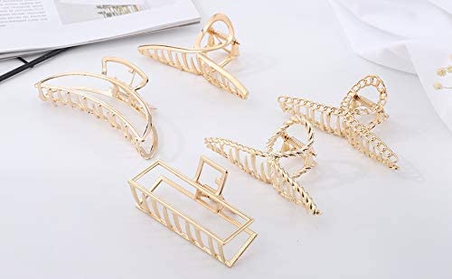 5PCS Large Claw Hair Clips for Thick Hair - Strong Hold Non-Slip Banana Hair Clips for Women (Metal Gold) - Perfect for Updos, Ponytails & Everyday Hairstyles