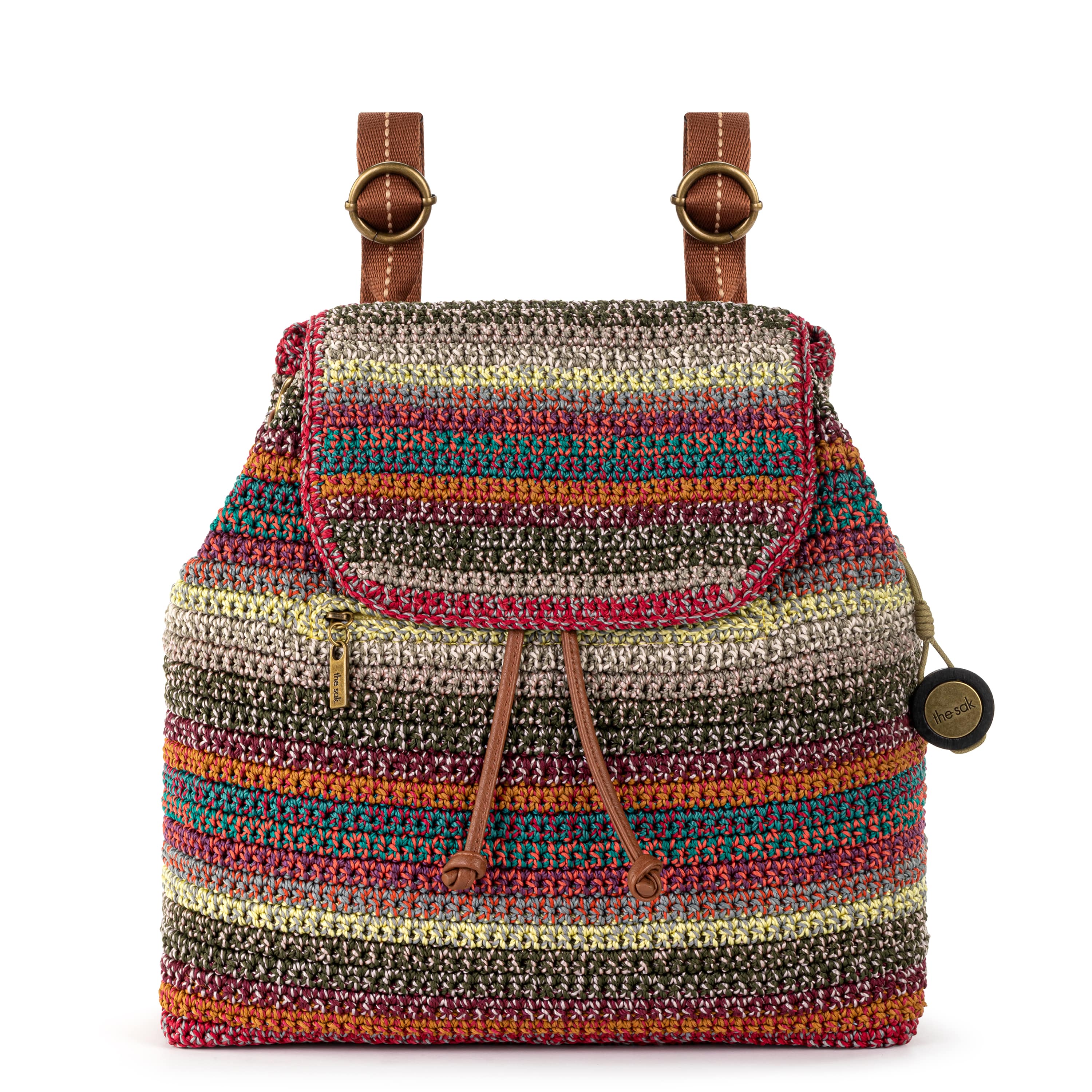 Sayulita Hand Crochet Backpack - Sunset Stripe Pattern - Perfect for Beach, Travel & Festival Use