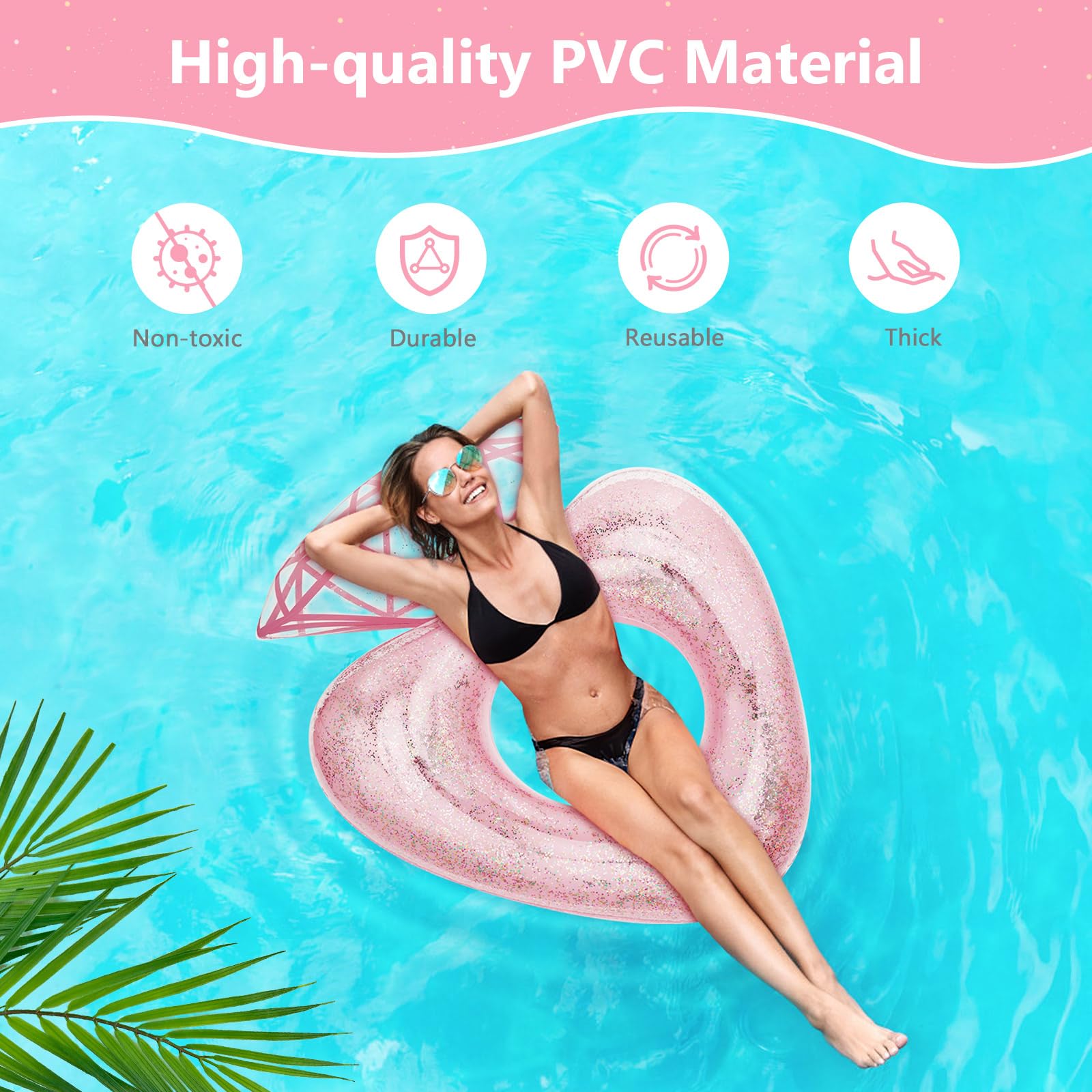 MoKo Inflatable Pool Floats for Adults - Heart Shaped Swim Ring, Summer Swimming Tube, Bachelorette Party Decorations, Beach Wedding Pool Toys, Water Fun Swimming Circle for Pool Party, Girls Day Out
