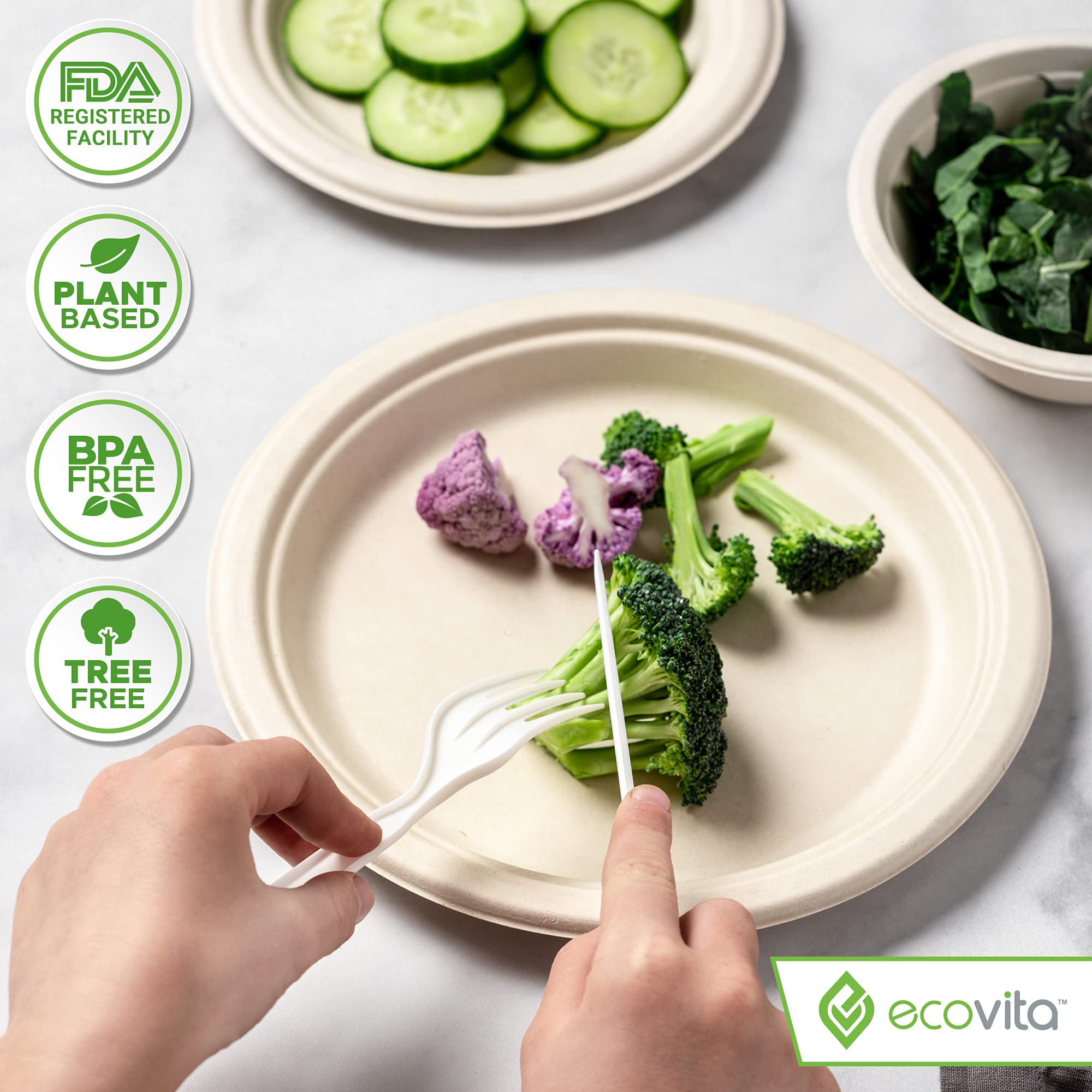 Eco-Friendly 100% Compostable Cutlery Set - 380 Large Disposable Forks, Spoons & Knives (7 Inch) | Durable, Heat-Resistant Alternative to Plastic Silverware with Convenient Tray | Perfect for Parties, Picnics, BBQs & Catering Events