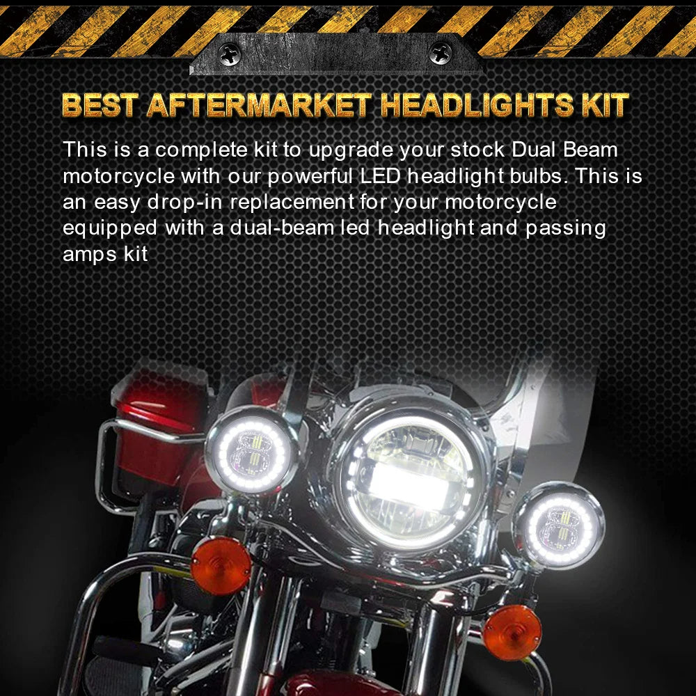 LOYO 7 Inch King Kong LED Headlight & 4.5 Inch Passing Light Kit for Harley Davidson Motorcycles - High Visibility Day/Night Riding, Cruiser & Touring Bike Accessories