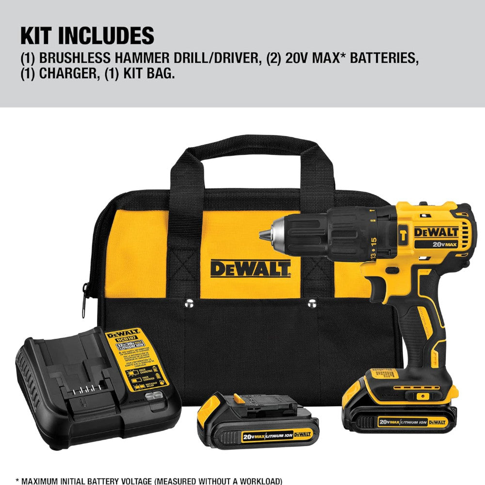 DEWALT 20V MAX Cordless Hammer Drill Kit - Compact, Powerful & Refurbished with Warranty (DCD778C2) - Perfect for DIY Projects, Home Repairs & Construction Work