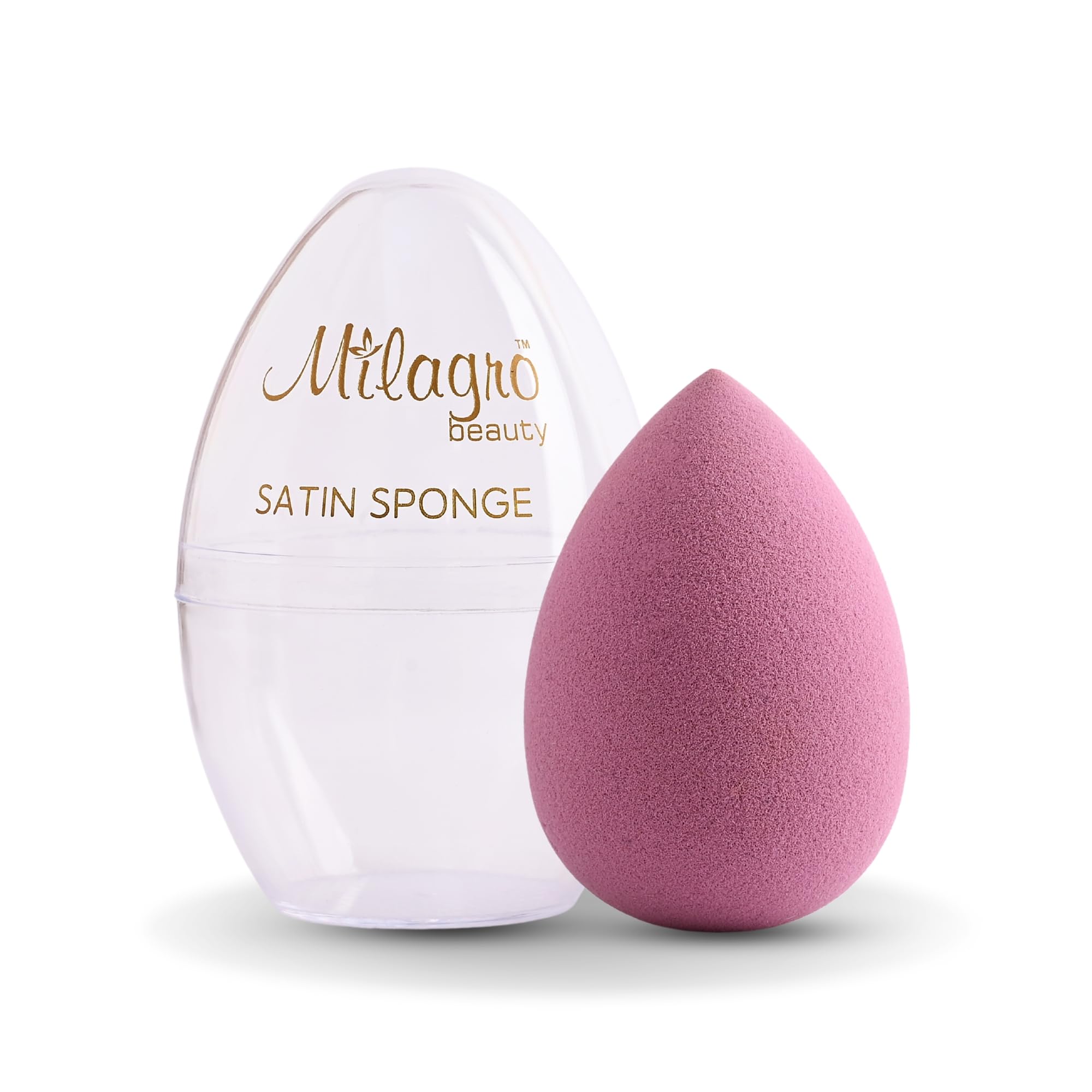 Milagro Beauty Satin Makeup Sponge - Latex-Free Beauty Blender for Liquid, Cream & Powder Foundation | Tear Drop Shape with Egg Case | Reusable & Easy to Clean | Perfect for Flawless Makeup Application at Home or On-the-Go