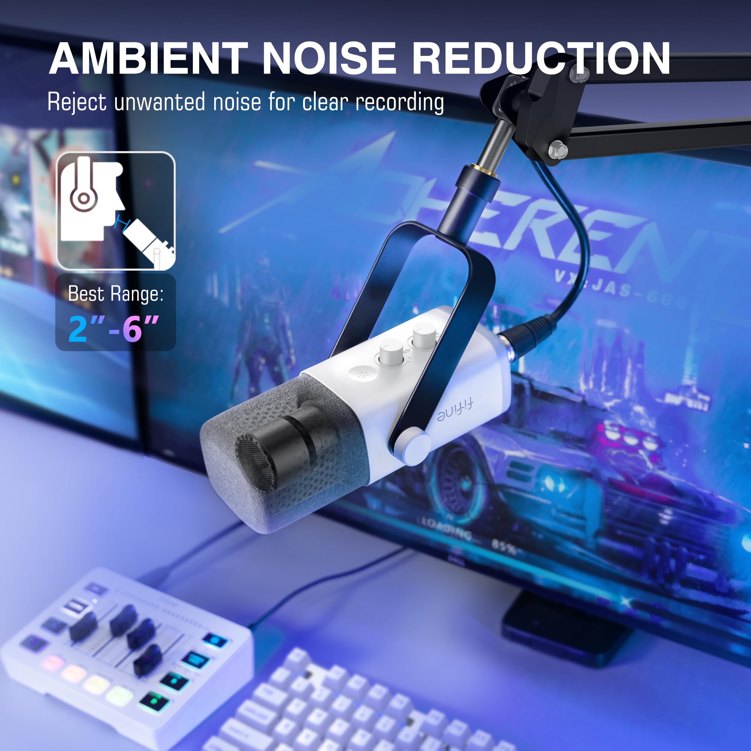 FIFINE AM8TW+SC3W Professional USB Microphone Kit with Audio Mixer - Studio Quality Streaming Mic for Gaming, Podcasting & Vocal Recording - Includes Headphone Jack, Gain Control, Boom Arm & Slider Faders (Perfect for Twitch, YouTube & Discord Streaming)