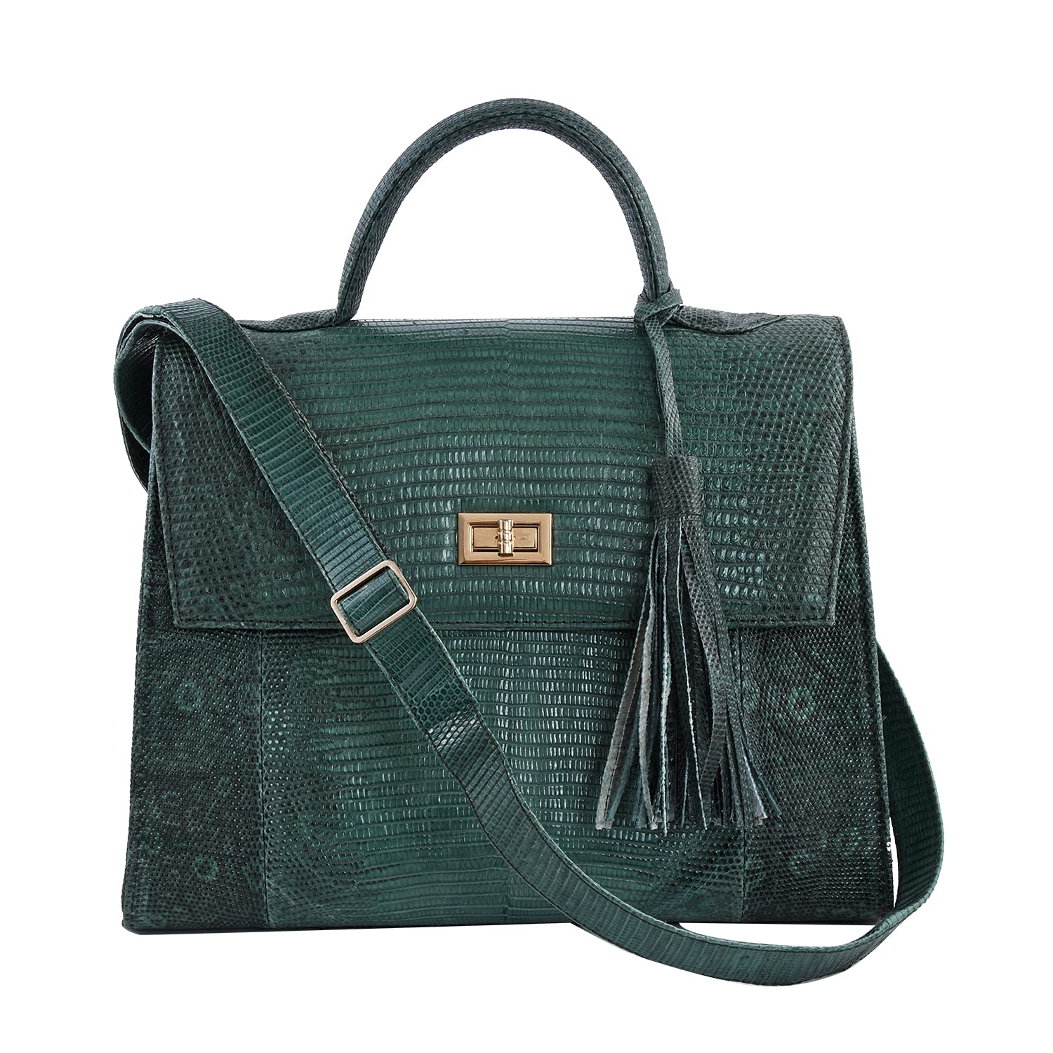 Shop LC Genuine Lizard Leather Tote Bag for Women - Green, Zipper Closure, Adjustable Strap - Perfect for Work, Travel & Everyday Use