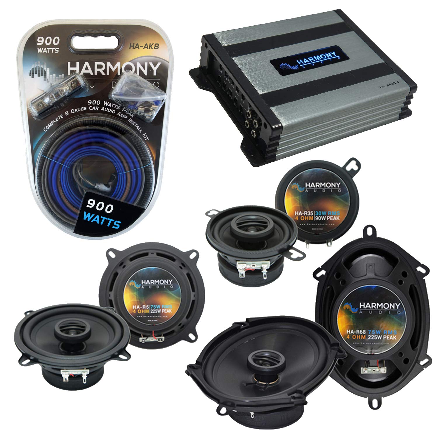Harmony Audio HA-A400.4 Amp Bundle with HA-R5, HA-R35, HA-R68 Speakers - Direct Replacement for 1981-1983 Dodge Aries Factory Audio System, Perfect for Classic Car Restoration and Enhanced In-Car Sound Experience