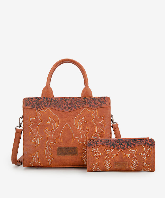 Wrangler Women's Boot Scroll Crossbody Purse Set - Western Style Leather Handbag for Everyday Use, Travel & Country Music Festivals