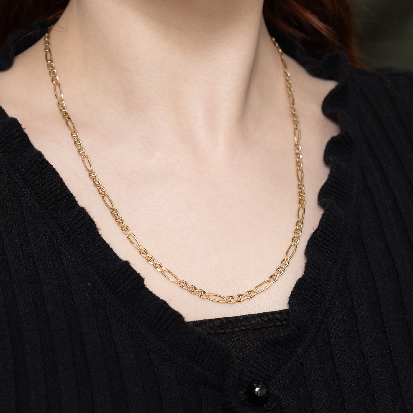 10K Yellow Gold Figarucci Chain Necklace for Men & Women | 22 Inch Italian Style Link Chain | Perfect for Layering, Gifts & Everyday Wear