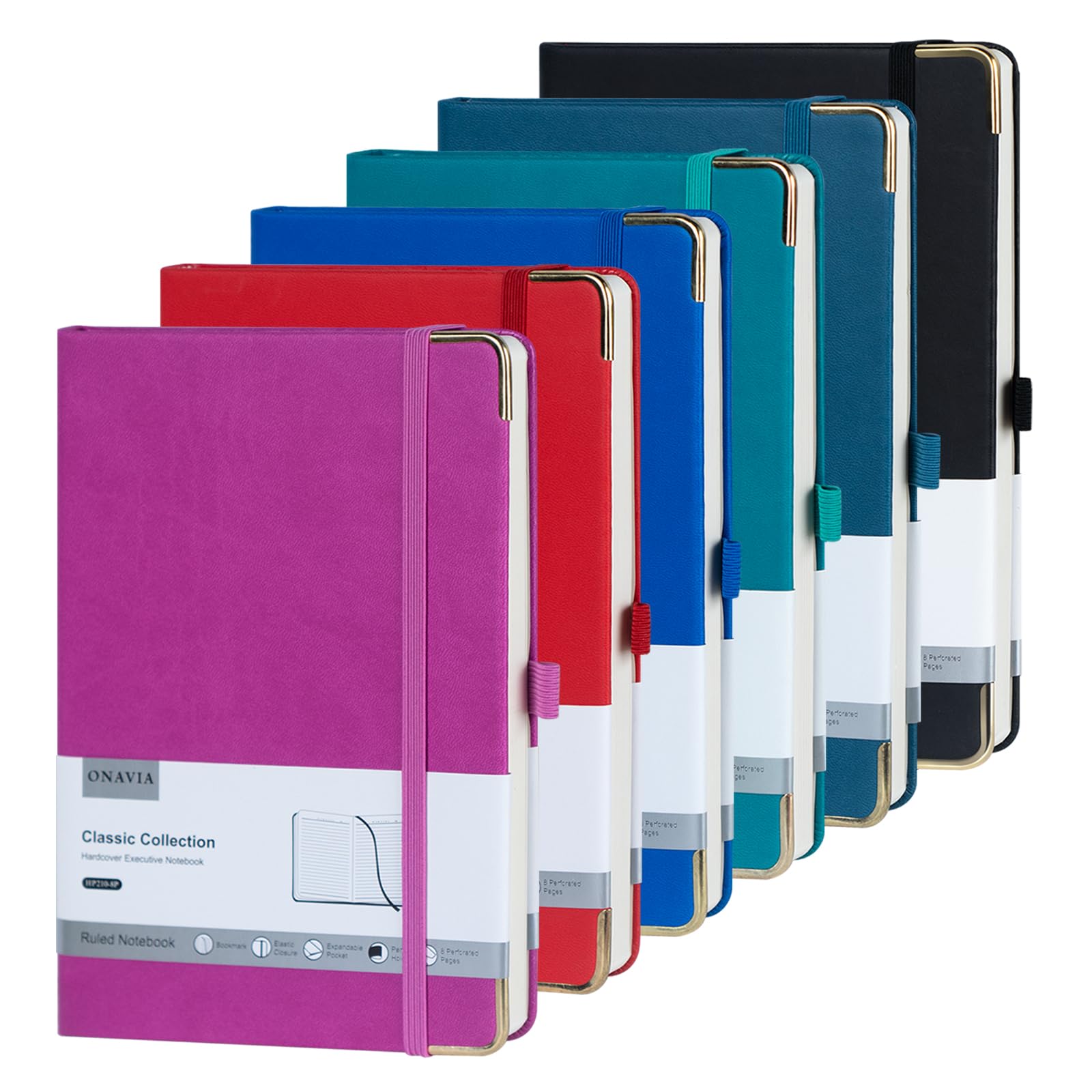 Premium 6-Pack A5 Lined Journal Notebook Set - 100 GSM Thick Paper, Hardcover PU Leather Writing Notebooks for Work, School & Travel, 5.5