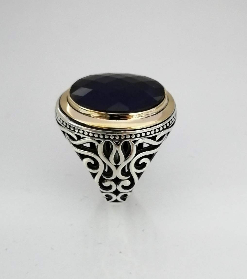 925K Sterling Silver Men's Ring with CZ Dark Sapphire - Handmade Jewelry for Gifts, Wedding, Anniversary & Everyday Wear (RP1066)
