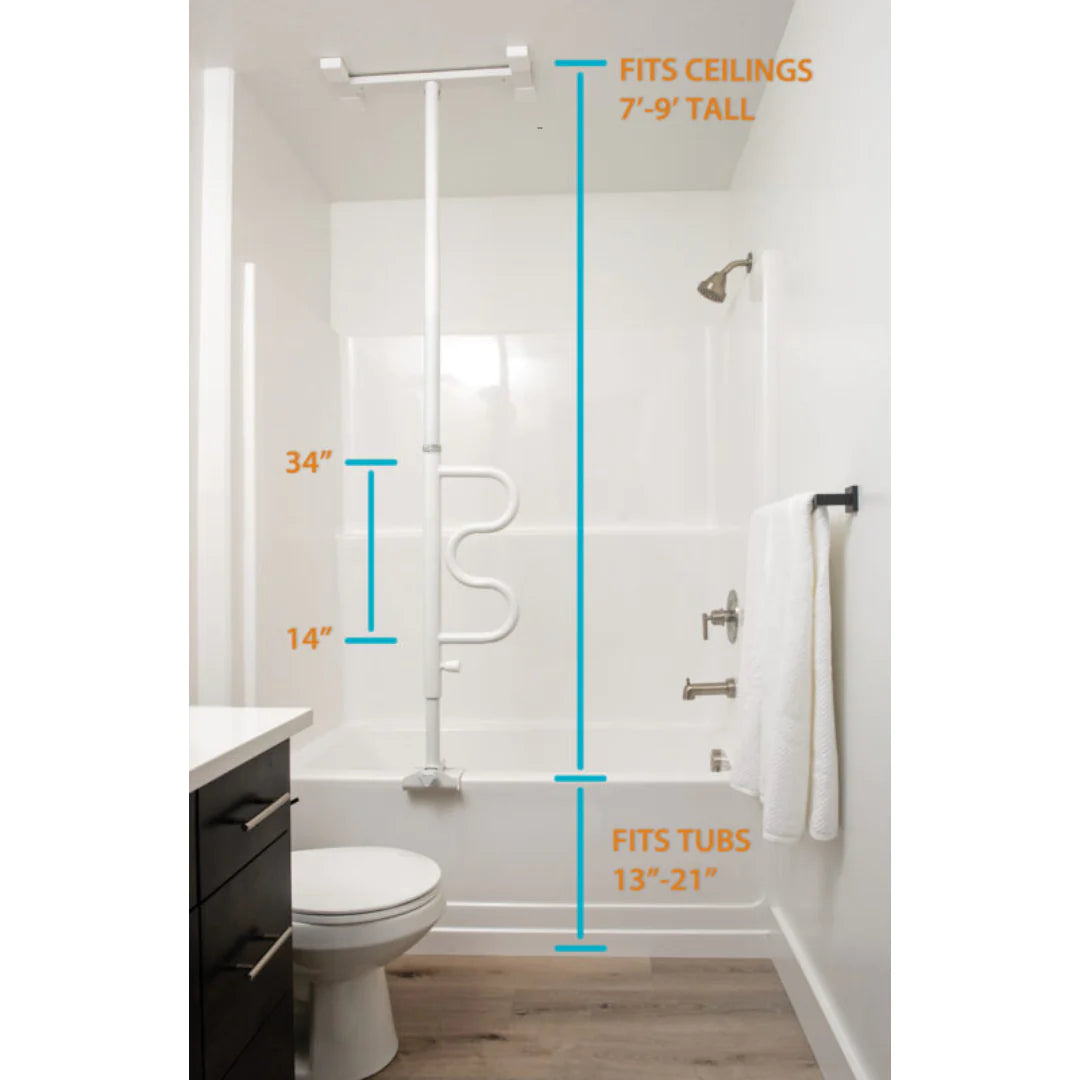 Sturdy Bathtub Safety Pole & Curved Grab Bar for Elderly and Disabled - Non-Slip Bathroom Assist Handle for Shower and Tub Safety - Ideal for Seniors, Handicap Accessible Bathing