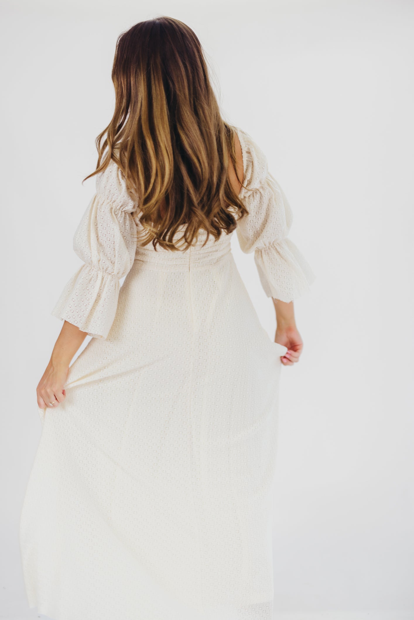 Corrine Tiered Sleeve Maxi Dress with Pockets in Ivory Cream - Bump Friendly Maternity Dress for Pregnancy, Nursing & Postpartum - Perfect for Baby Showers, Beach Vacations & Summer Weddings