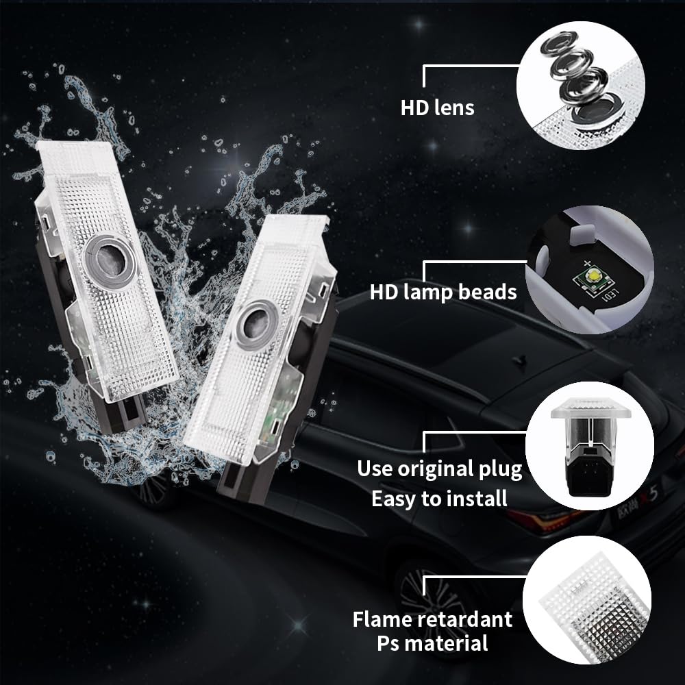 2PCS Non-Fading LED Door Logo Lights for Dodge Challenger 2015-Present, HD Welcome Projector Ghost Shadow Puddle Courtesy Step Lights with Red Stripe - Perfect for Night Driving & Car Customization