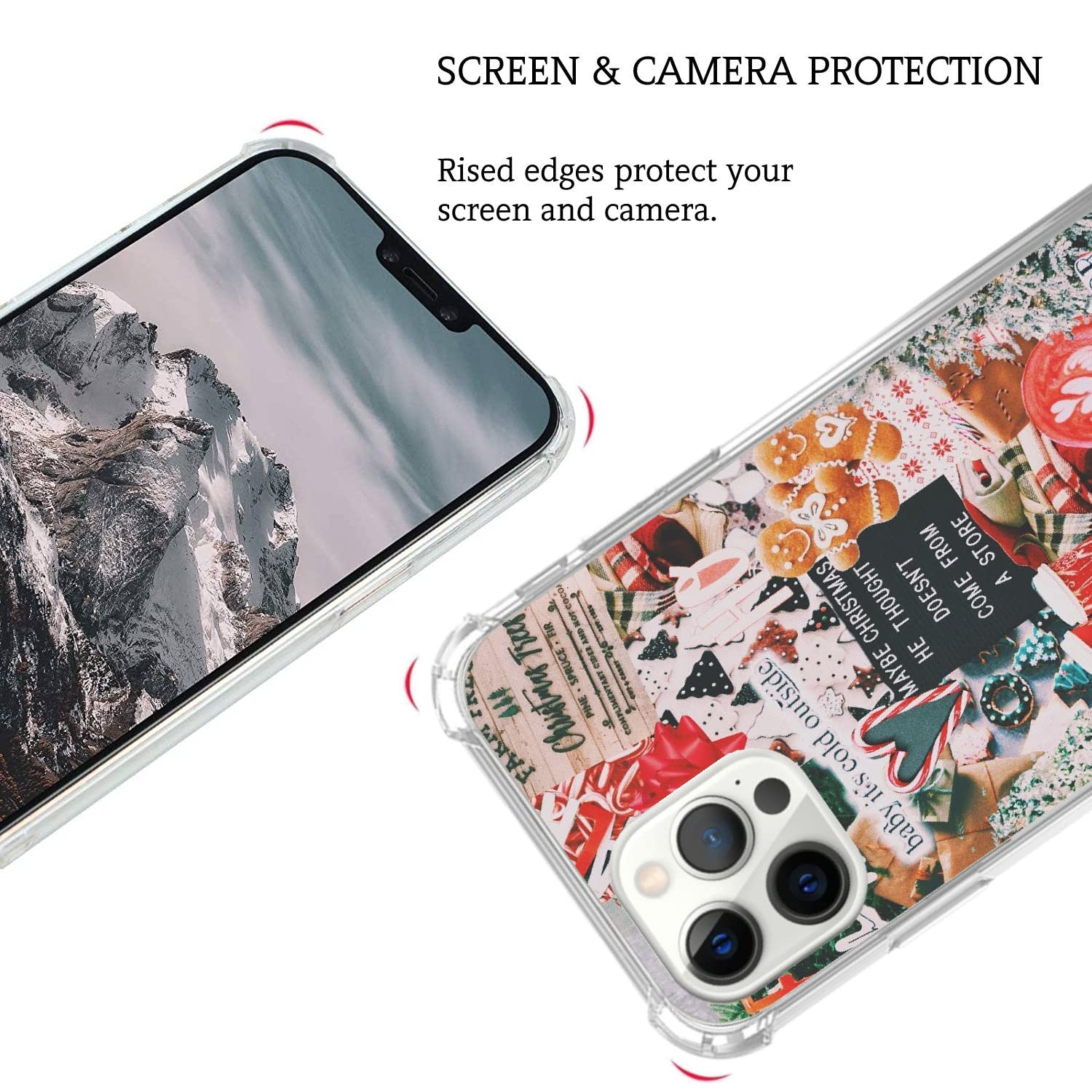 Christmas iPhone 12 Pro Max Case - Winter Collage Design with Retro Christmas Tree & Gingerbread Pattern | Trendy TPU Bumper Cover for Women & Men | Perfect Holiday Gift & Seasonal Protection