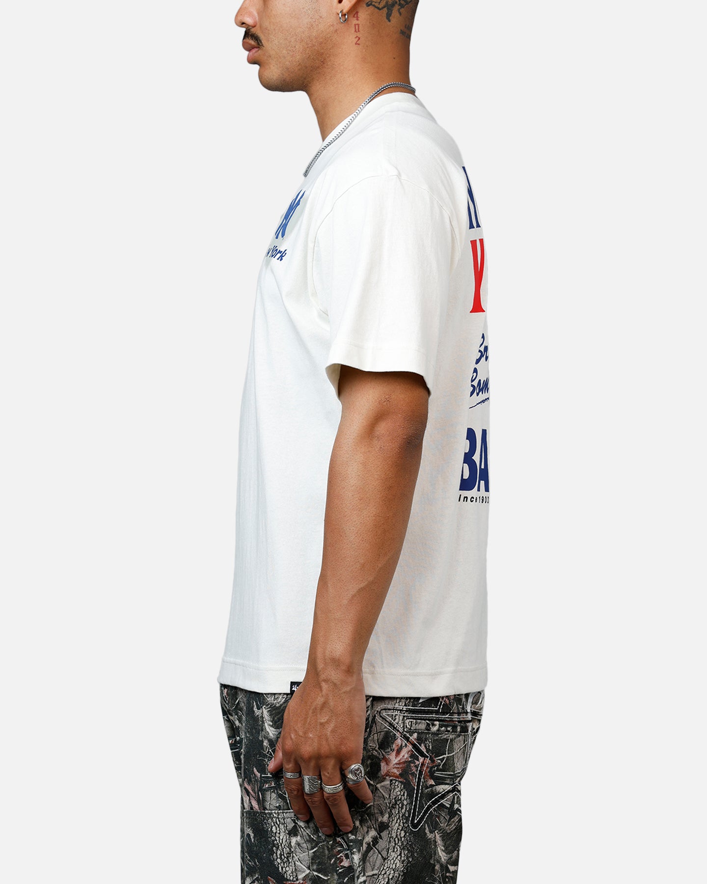 New York Yankees 47 Brand All Fire T-Shirt - White | Official MLB Fan Gear for Baseball Games & Casual Wear