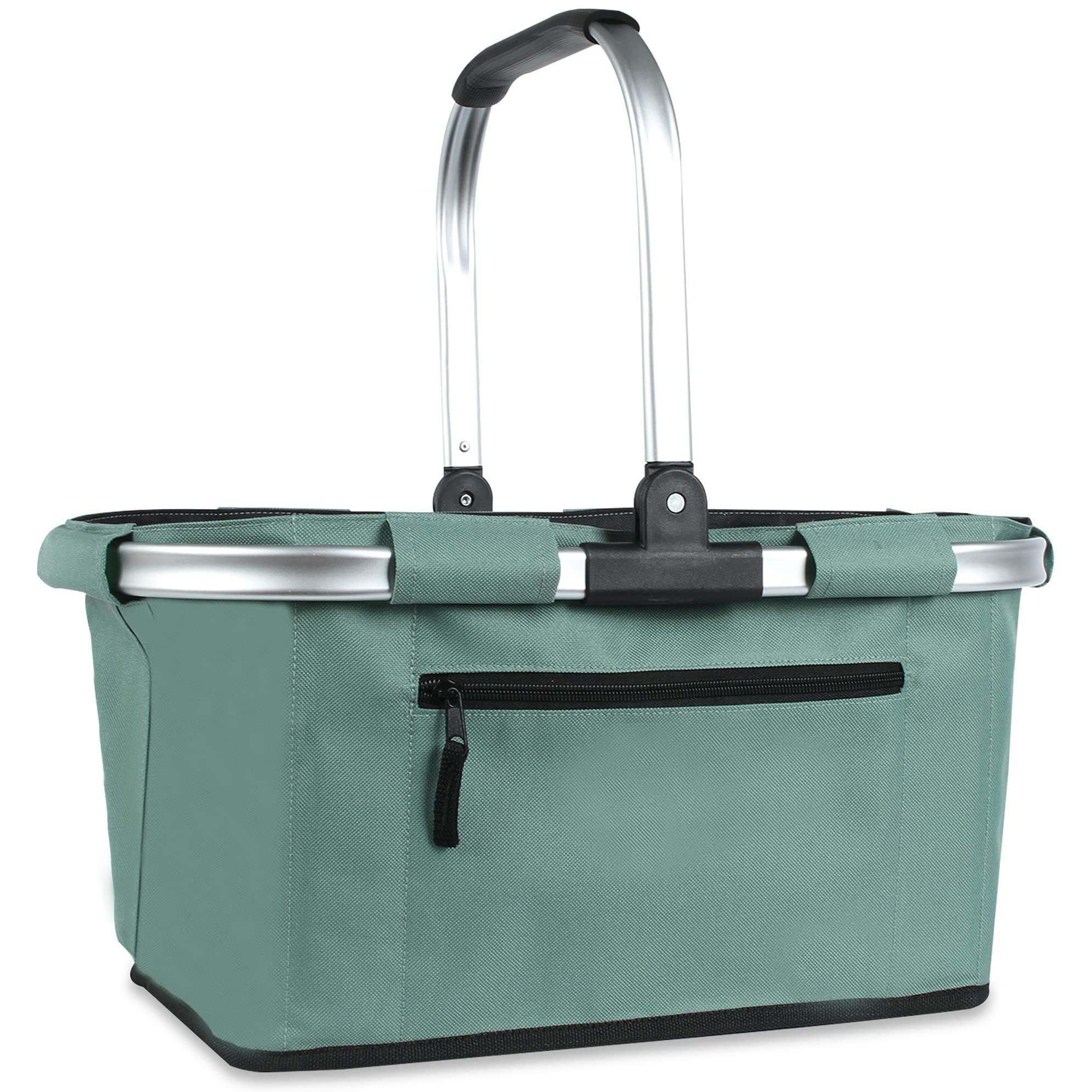 SIYUAN 22L Collapsible Picnic Basket with Handle - Portable Folding Grocery Basket for Shopping, Laundry & Travel - Reusable Green Storage Organizer for Outdoor Picnics, Beach Trips & Camping
