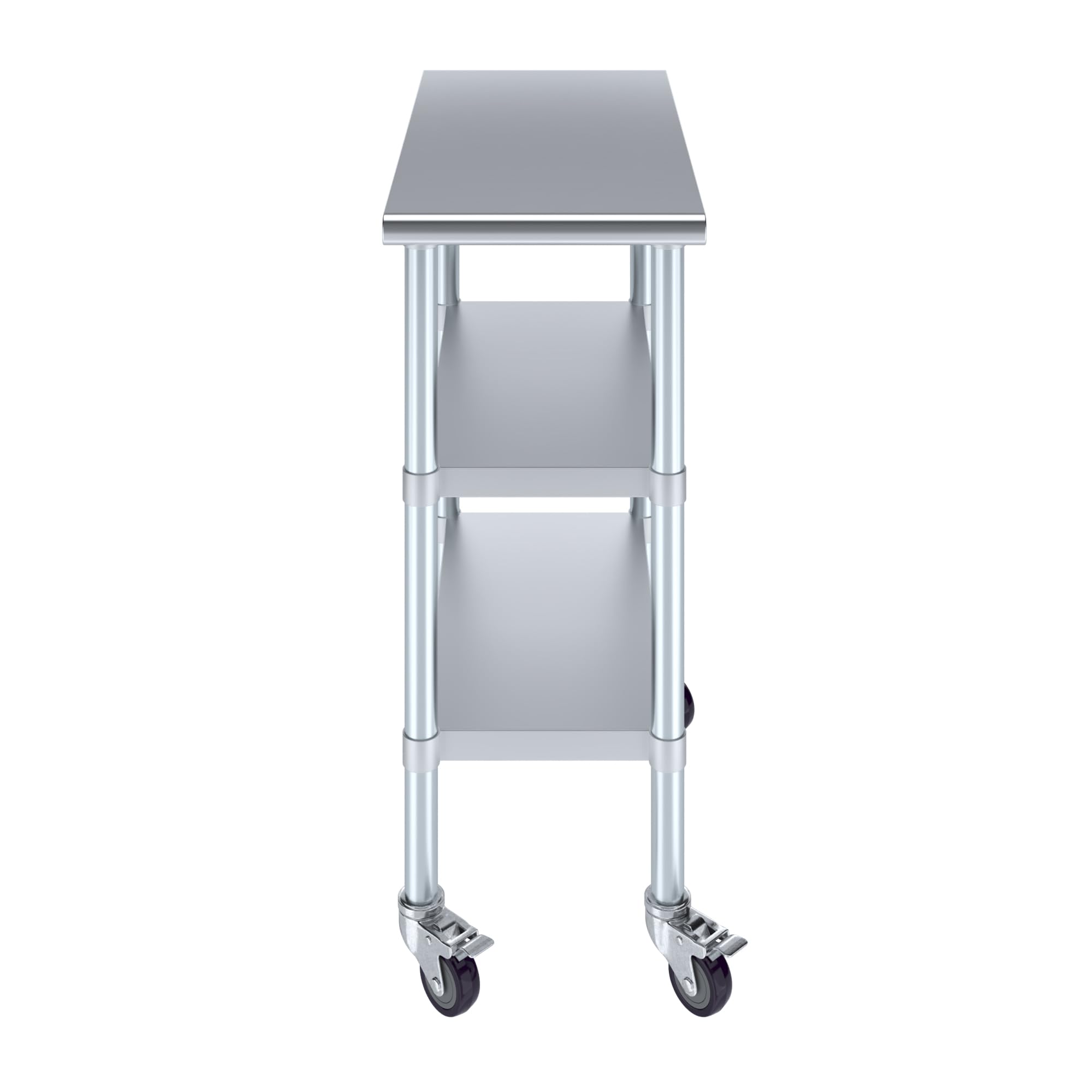 AmGood Stainless Steel Work Table with 2 Shelves & Wheels - 15x30 Inch Heavy Duty Metal Utility Table for Kitchen, Restaurant, or Garage | Commercial-Grade Rolling Workstation with Casters