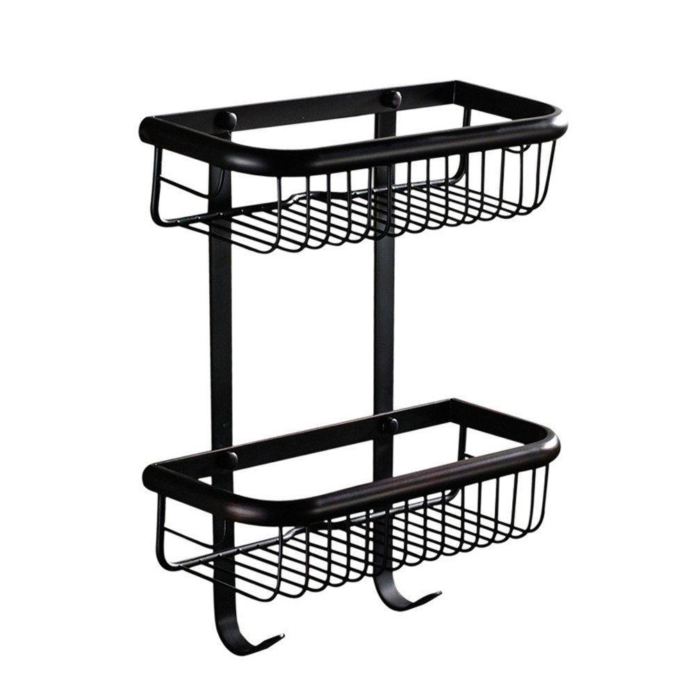 2-Tier Brass Corner Shelf with Towel Hook - Heavy Duty Wall Mounted Bathroom Storage Organizer for Shower Caddy, Oil Rubbed Bronze Finish - Perfect for Small Bathrooms & Spa-Like Showers