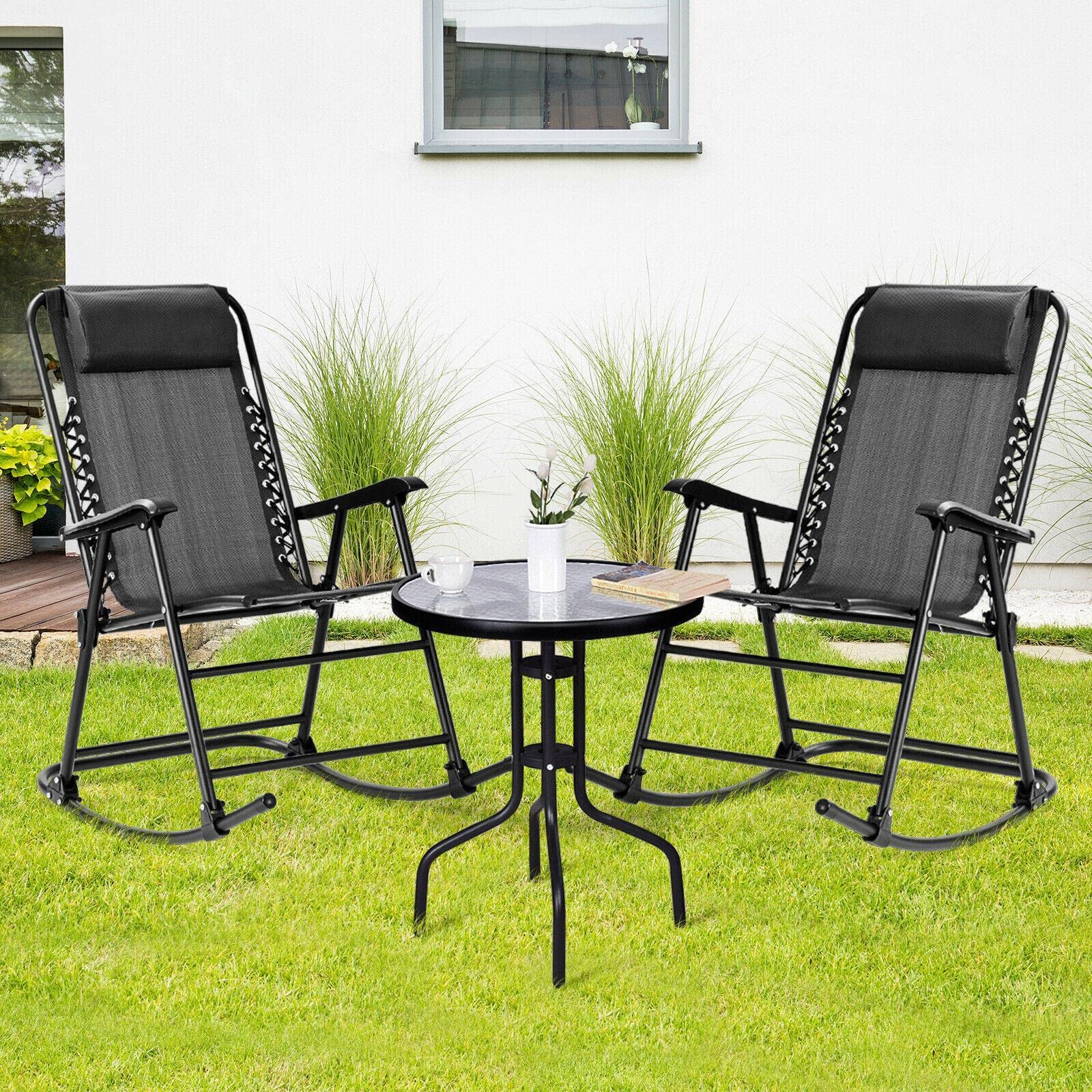 Folding Zero Gravity Rocking Chair - Adjustable Headrest Patio Recliner for Outdoor Relaxation, Grey Mikalo Rocker | Perfect for Backyard, Camping & Beach Use