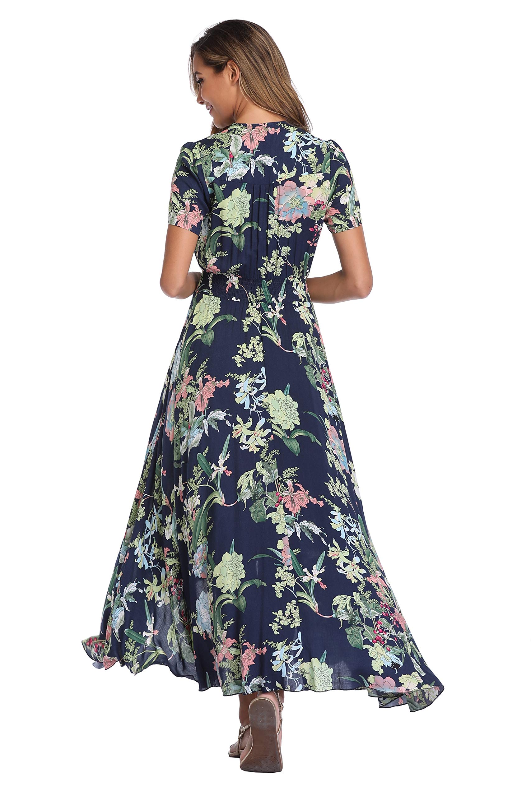 Boho Floral Maxi Dress for Women - Summer Button Up Beach Dress with Side Slit & Flowy Skirt | Perfect for Beach Vacations, Pool Parties & Summer Weddings