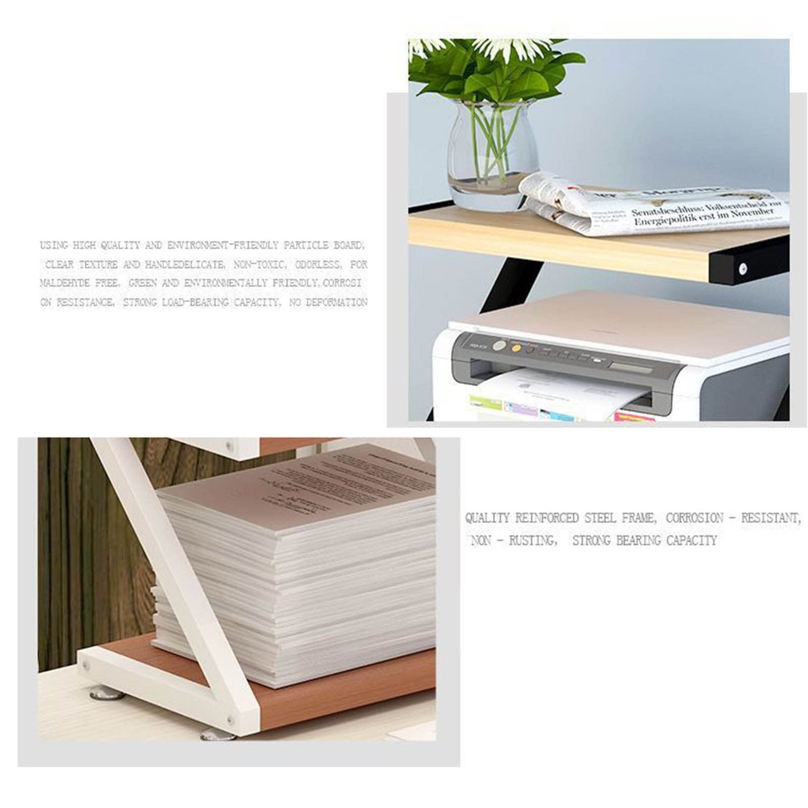 3-Tier Steel Printer Stand with Anti-Skid Pads - Space Saving Desk Organizer for Printer, Books & Files - Perfect for Home Office & Workspace Storage Solutions