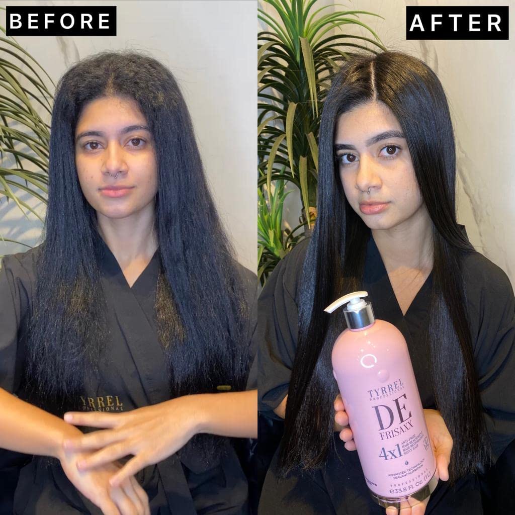 Tyrrel Professional Defrisaxx 4X1 Defrizz Straightening Treatment for Frizzy Hair - Salon Quality Smoothing & Styling Solution for Home Use