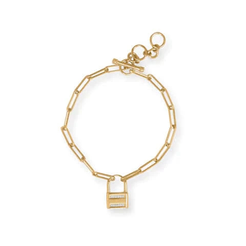 14K Gold Plated Lock Toggle Bracelet for Women - Adjustable Fashion Jewelry Gift for Her - Perfect for Parties, Dating & Everyday Wear