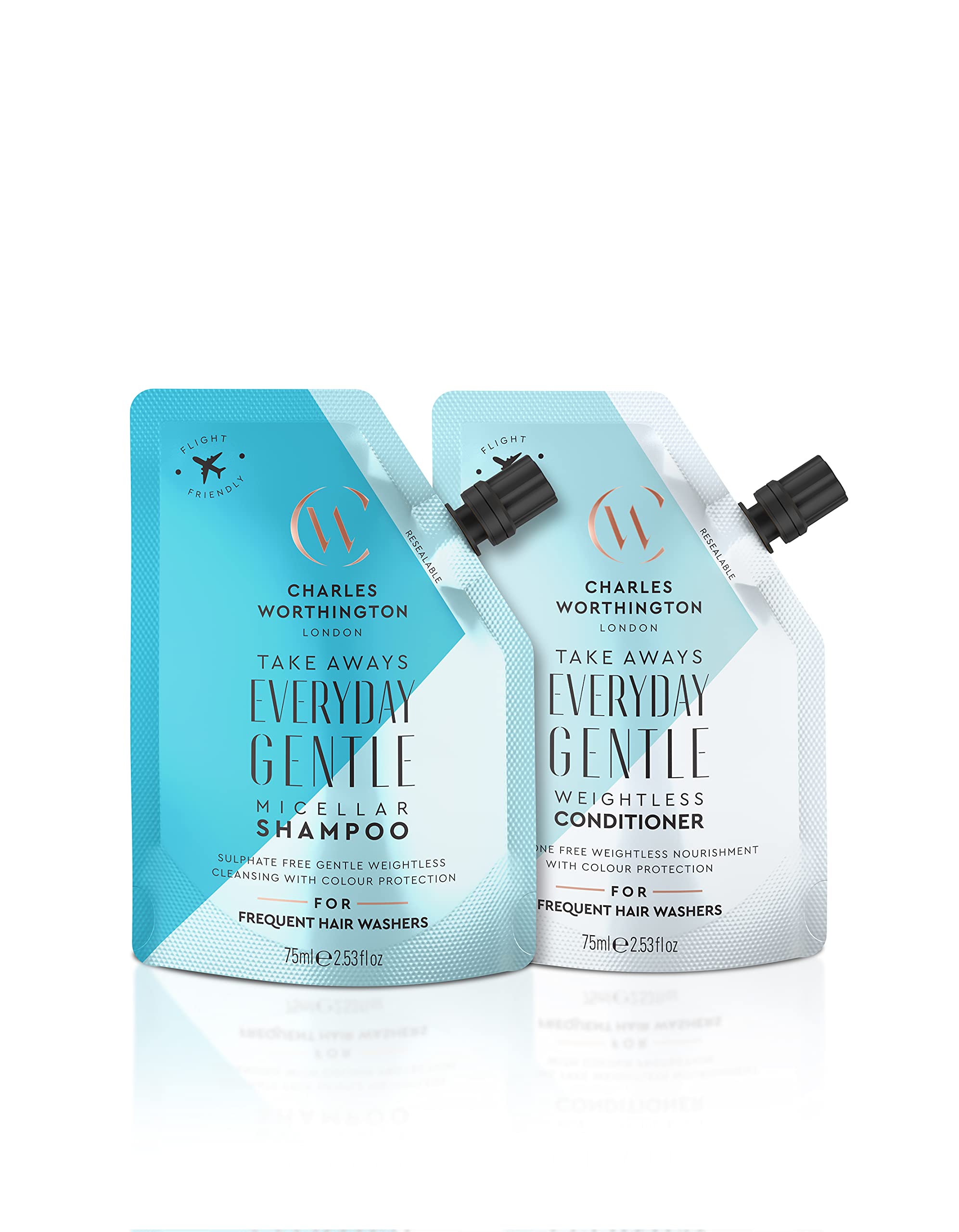 **Charles Worthington Everyday Gentle Micellar Shampoo & Conditioner Duo – Travel Size (2 x 75ml) for Daily Haircare – Perfect for Gym, Travel & On-the-Go**