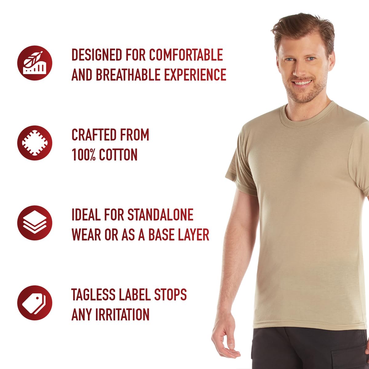 Rothco 100% Cotton Desert Sand T-Shirt for Men - XX-Large - Comfortable Military Style Tee for Outdoor Activities, Camping & Casual Wear