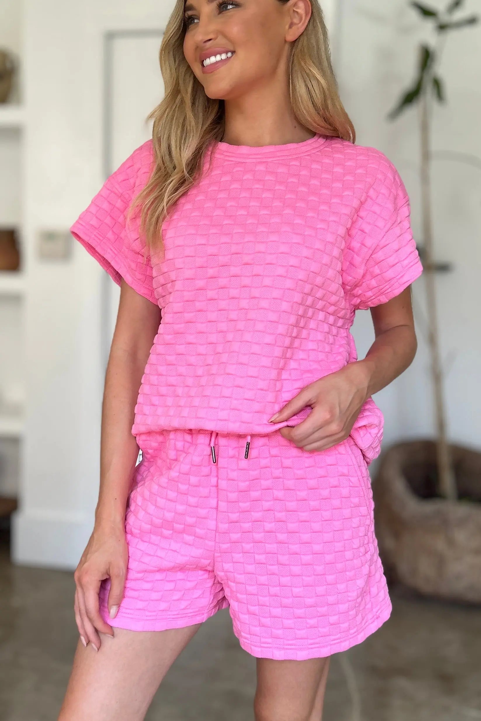 Double Take Full Size Texture T-Shirt and Shorts Set for Men - Comfortable Cotton Outfit for Casual Wear, Gym, and Lounge