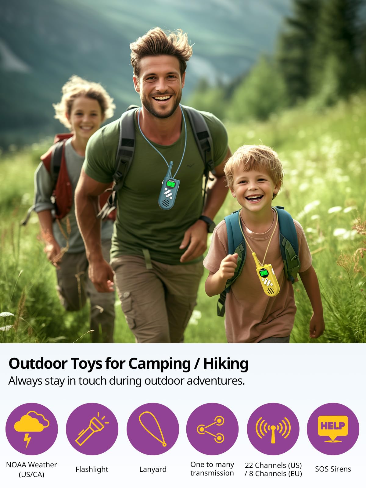 **Rechargeable Walkie Talkies for Kids - 4 Pack Long Range 2-Way Radios with 48-Hour Battery Life - Perfect for Outdoor Camping, Games, and Birthday/Christmas Gifts for Boys & Girls Ages 3-5, 8-12**