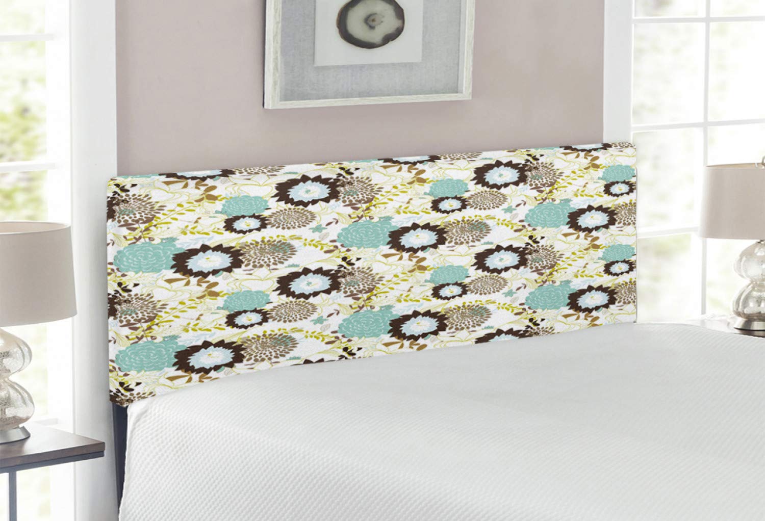 Vintage Upholstered Headboard with Memory Foam - Full Size Retro Floral Design in Seafoam Brown Green | Decorative Metal Bed Frame for Classic & Bohemian Bedroom Decor | Perfect for Guest Rooms, Master Suites & Vintage-Themed Interiors