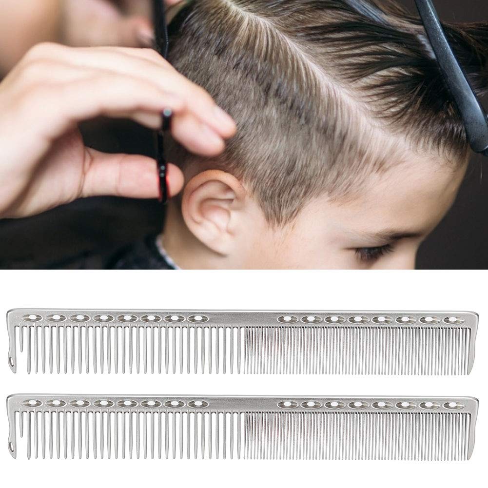Professional Stainless Steel Haircut Comb Set - 2pcs Fine & Wide Tooth Styling Comb for All Hair Types - Salon & Barber Hairdressing Tool (Silver) - Perfect for Home, Salon, and Travel Use