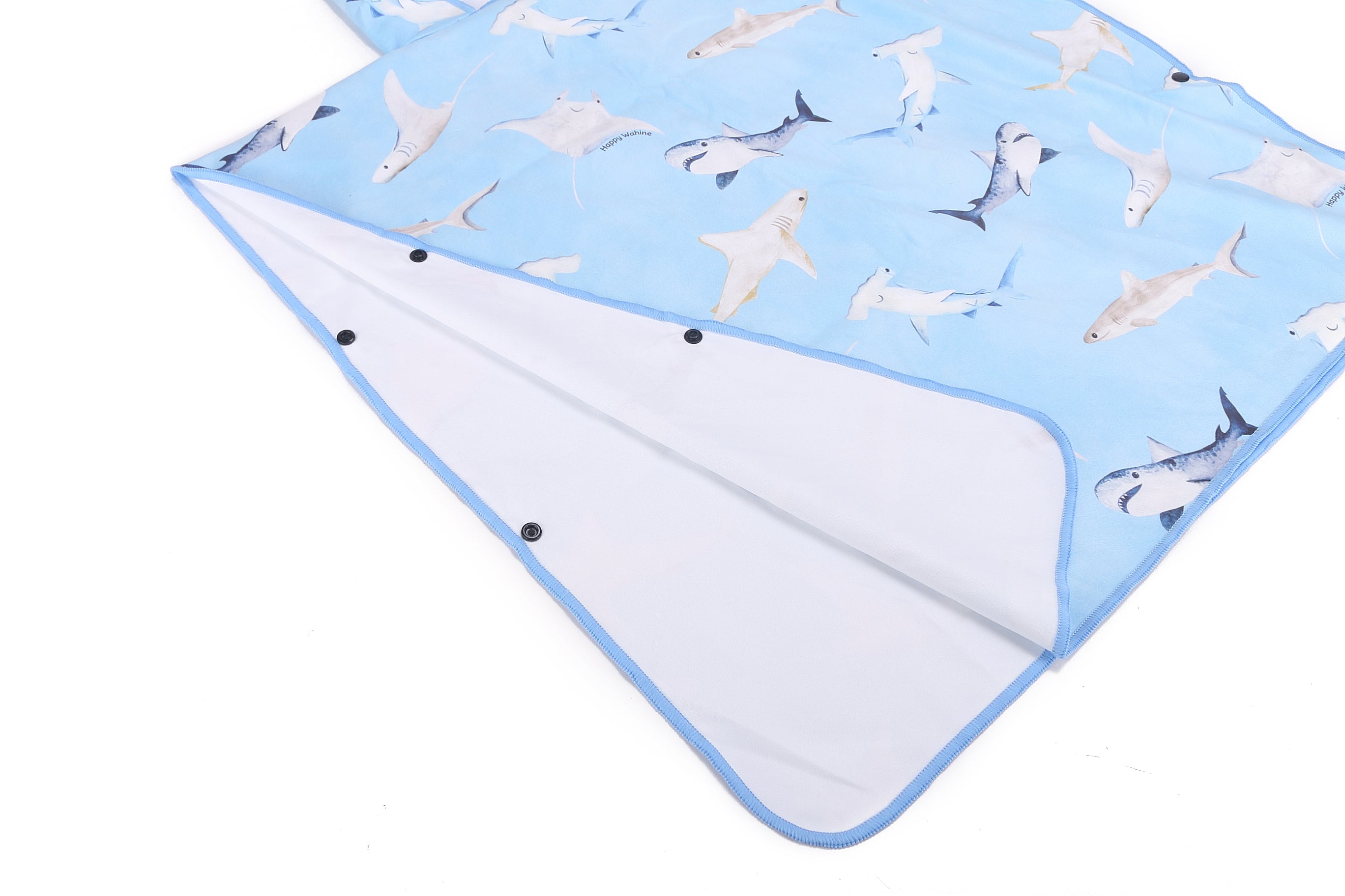 Happy Sharks Blue Hooded Beach Towel Poncho for Kids - Soft & Absorbent Swim Cover Up for Boys & Girls - Perfect for Pool, Beach, and Water Park Adventures
