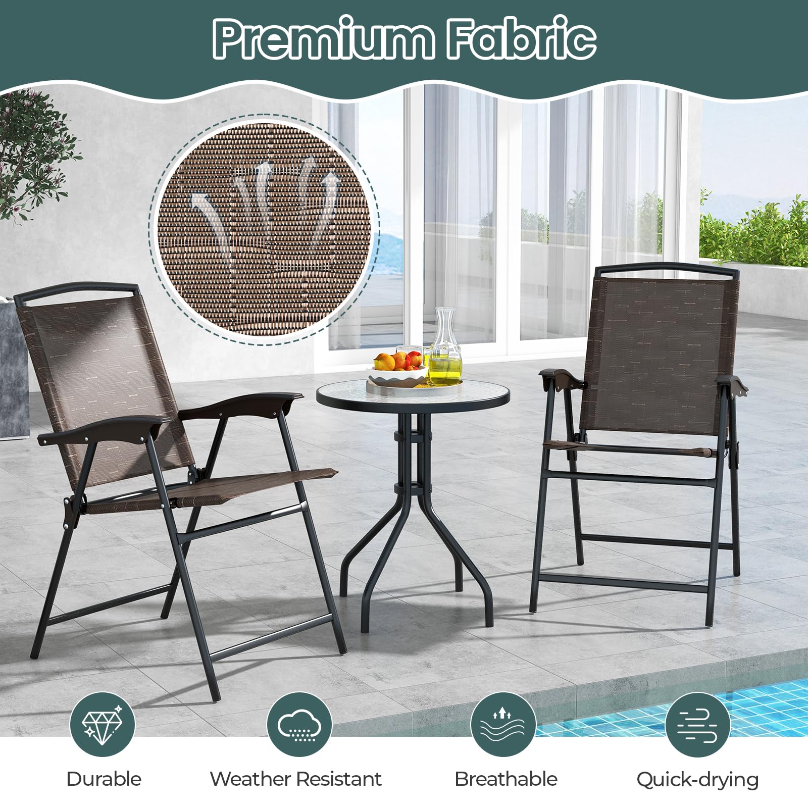 SAFSTAR 3-Piece Outdoor Dining Set - Steel Bistro Table with 2 Folding Chairs & Tempered Glass Top - Patio Furniture for Porch, Balcony, Garden, Poolside - Perfect for Outdoor Entertaining & Relaxation
