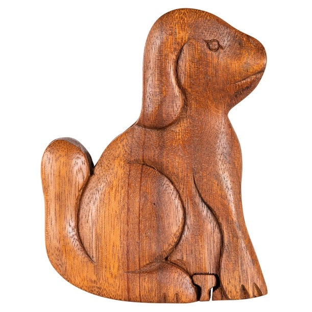 Wooden Puzzle Box for Adults - Sitting Dog Design Brain Teaser & Secret Storage - Perfect for Home Decor, Gift Giving & Stress Relief