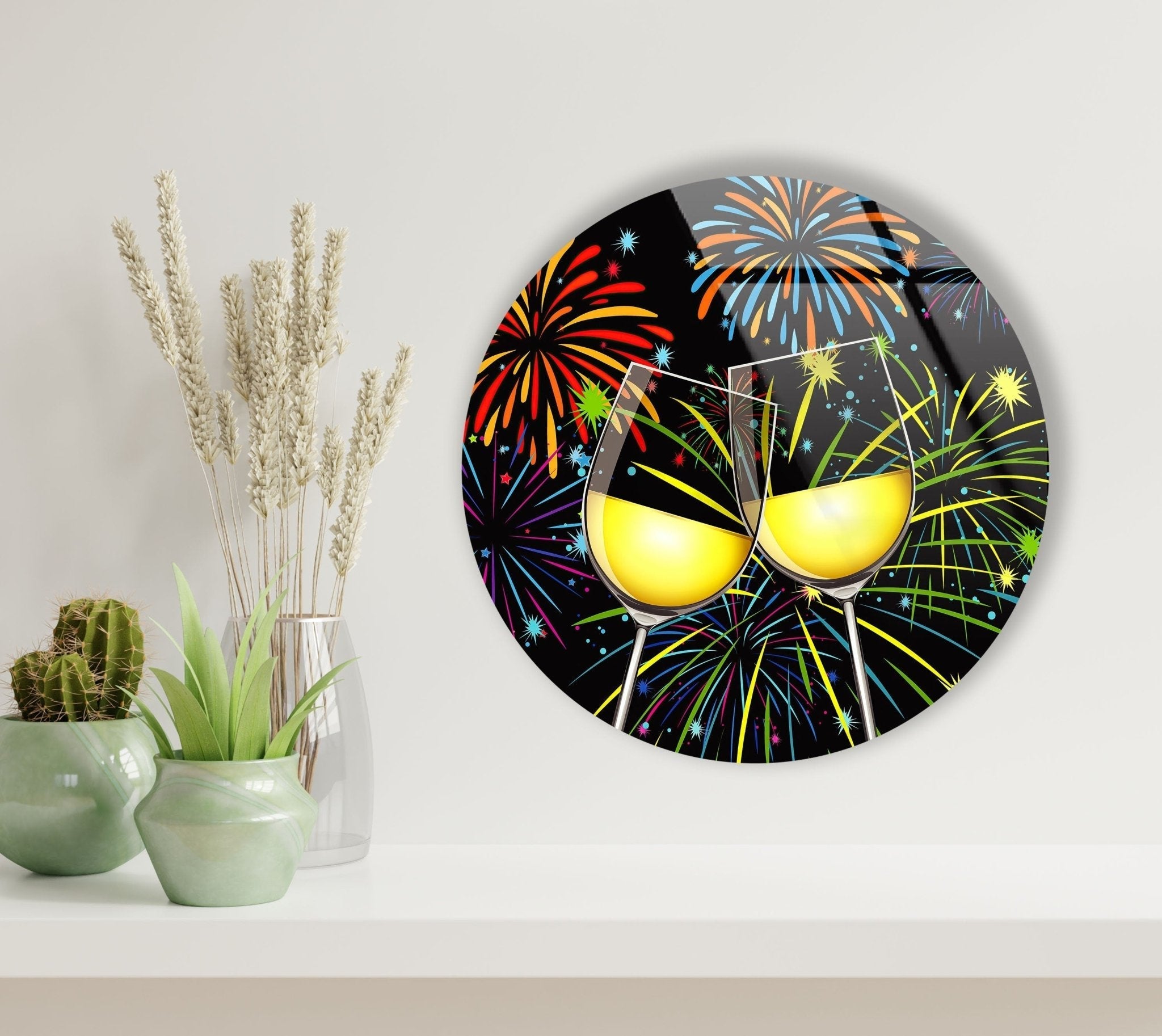 Abstract Round Cocktails Glass Wall Art - Modern Home Decor for Living Room, Bar & Kitchen - Perfect for Wine Lovers & Entertaining Guests