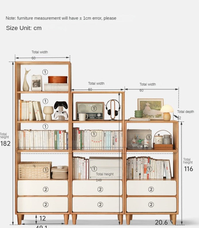 Solid Oak Wood Modern Bookcase Shelf - Stylish Storage for Living Room, Office & Bedroom - Perfect for Books, Decor & Organizing